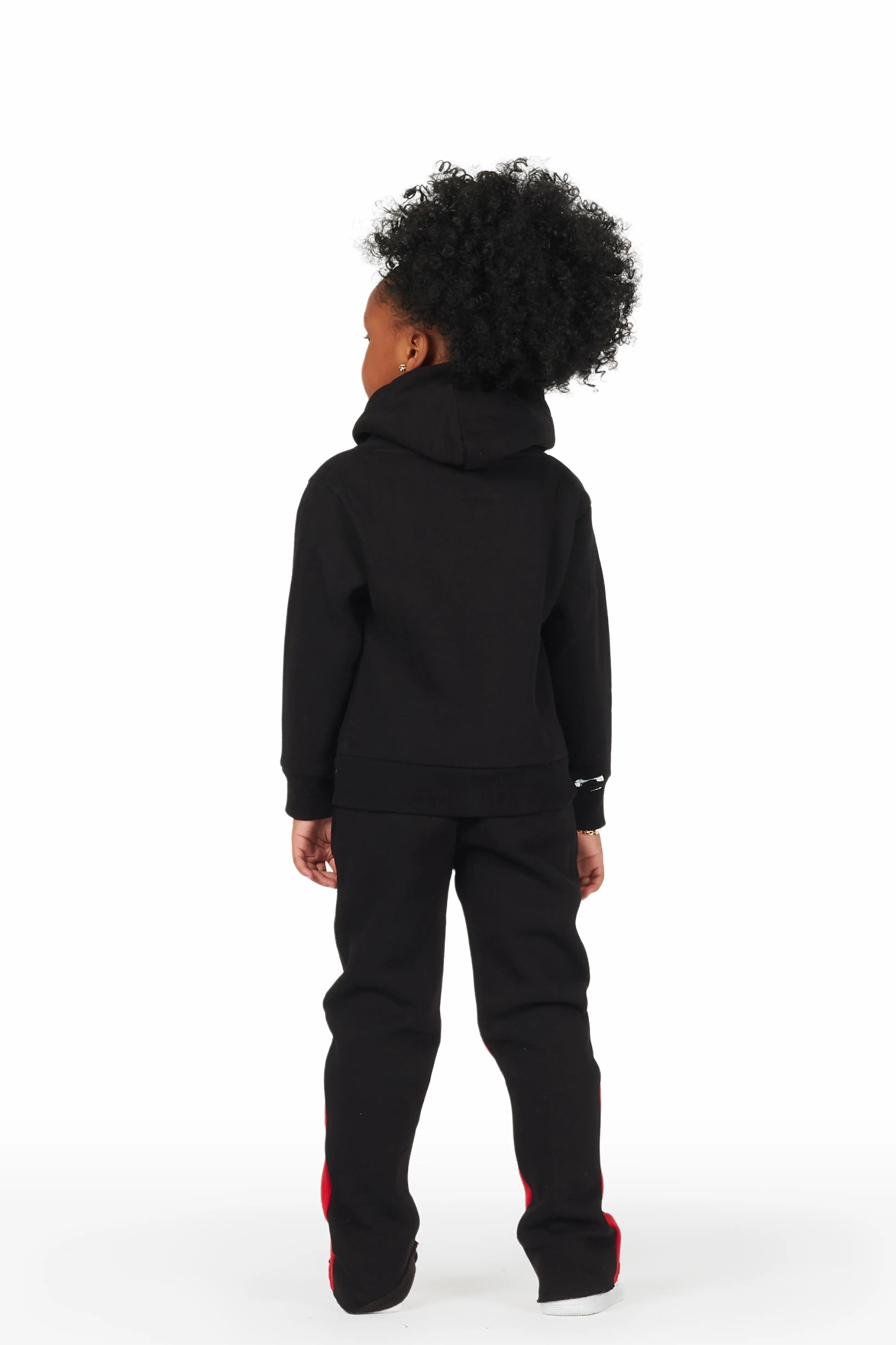 Girls Artie Black/Red Hoodie Stacked Flare Track Set