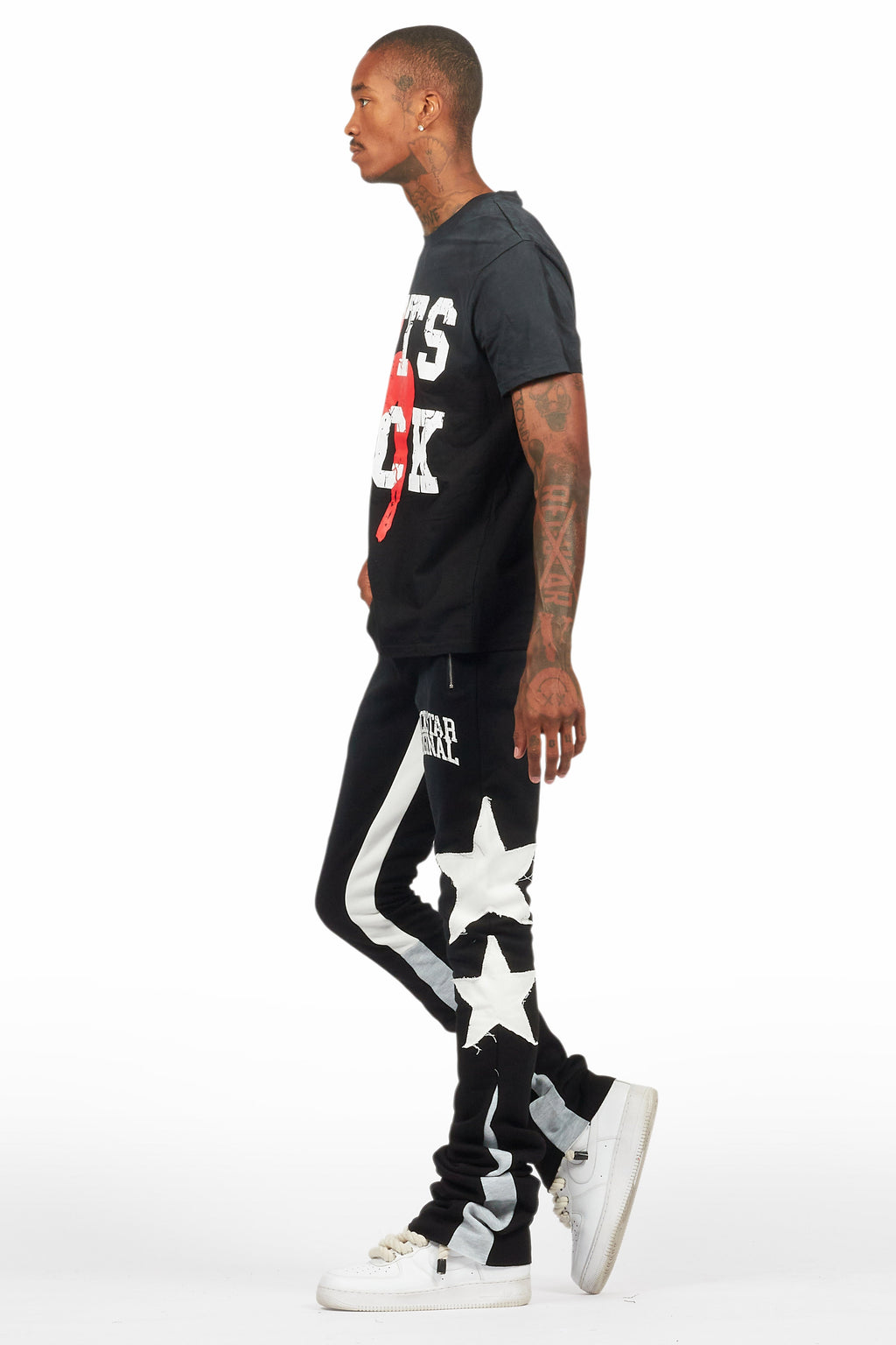 Pacino Black/Grey T-Shirt/Stacked Flare Track Set