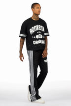 Tylla Black Rhinestone T-Shirt/Baggy Stacked Track Set