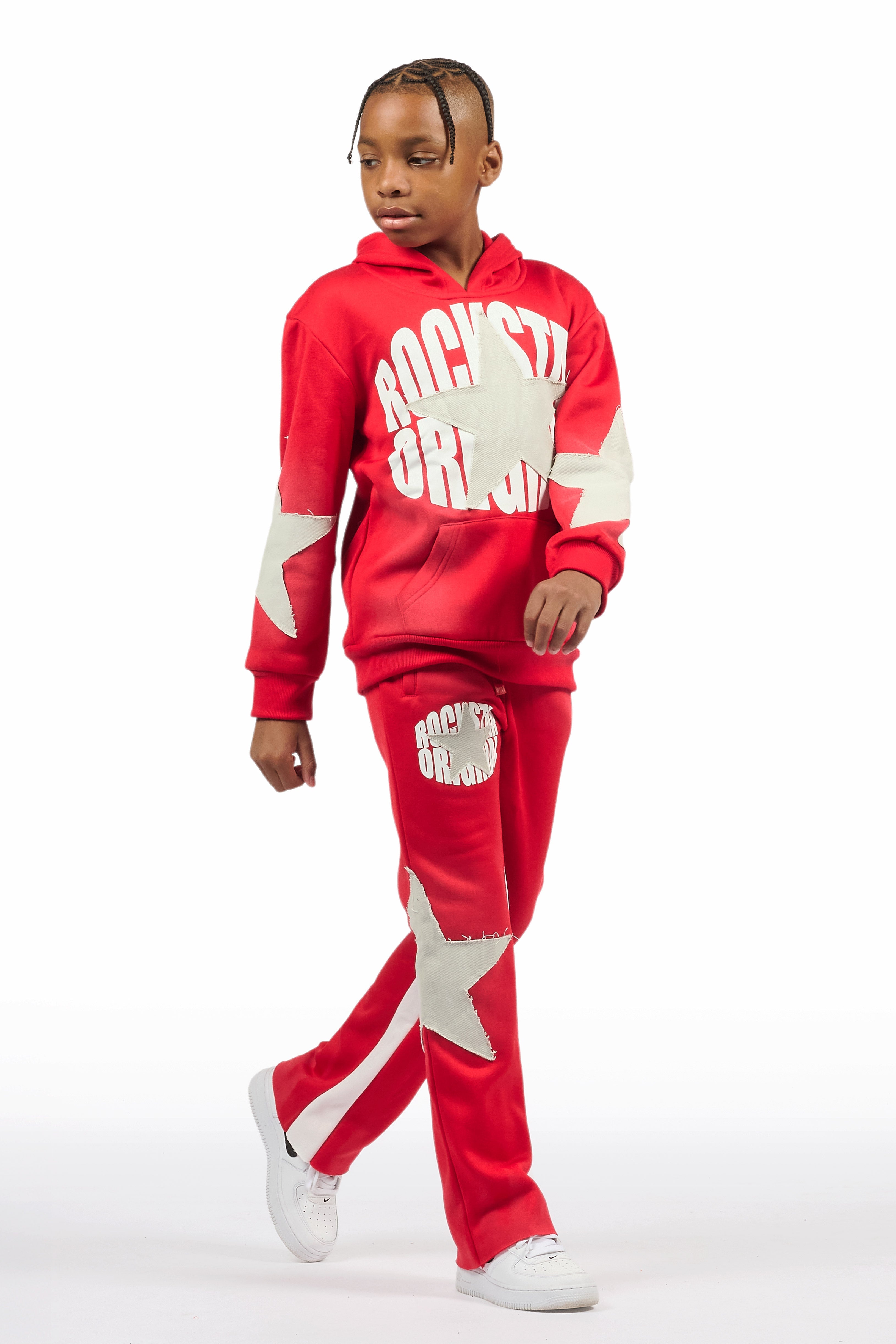 Boys States Red/Heather Grey Stacked Hoodie Track Set