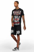 Racing Grung Black Graphic T-Shirt Short Set