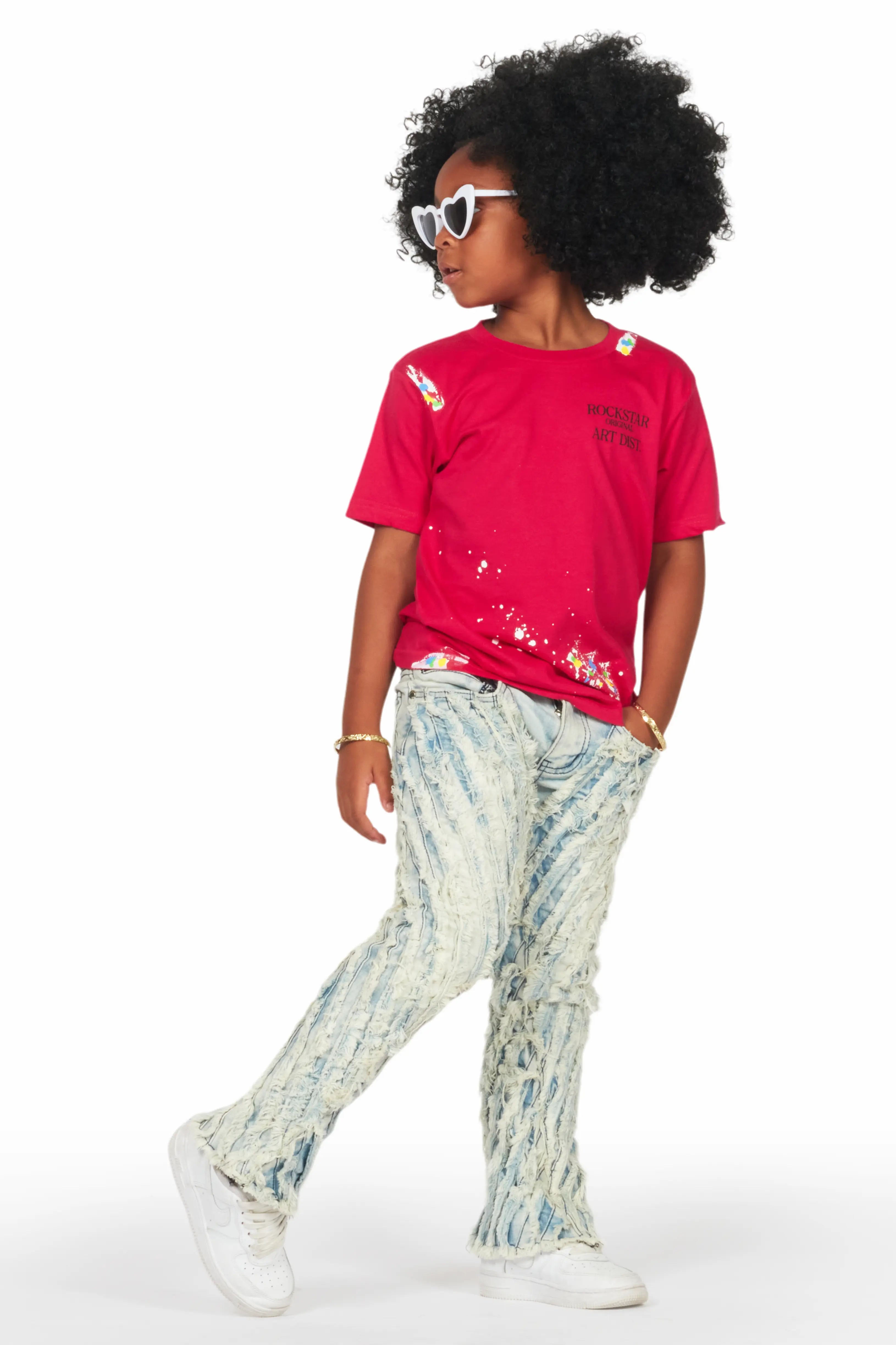 Girls Figgy Light Blue Stacked Flare Jean