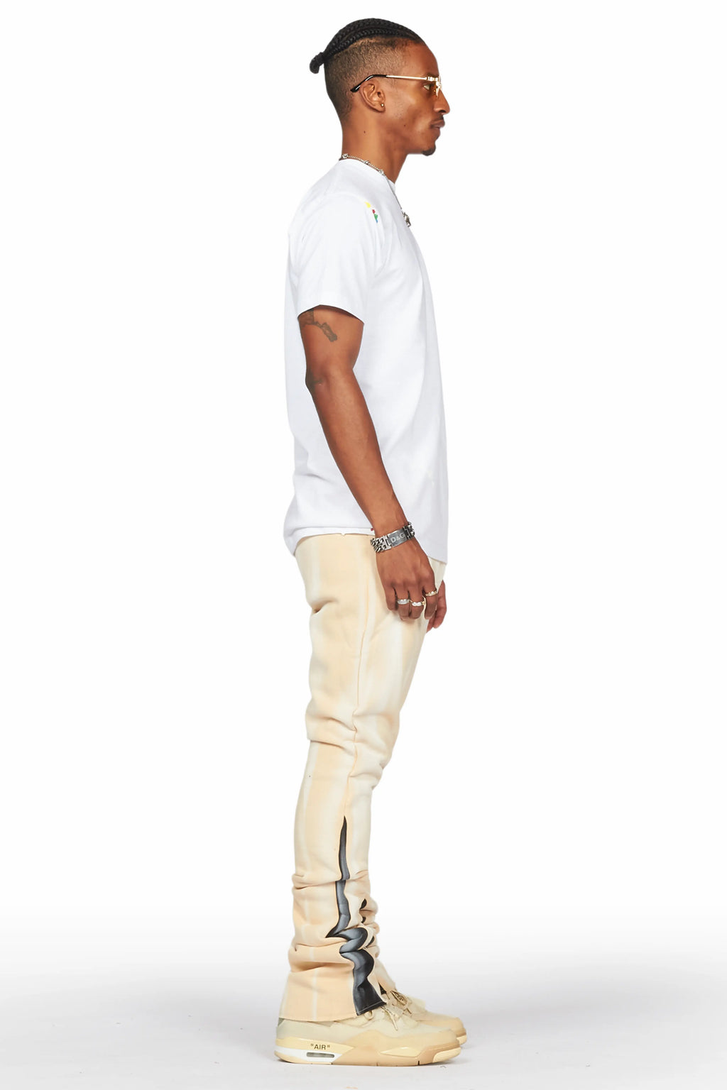 Firoz Beige Graphic Stacked Flare Pant