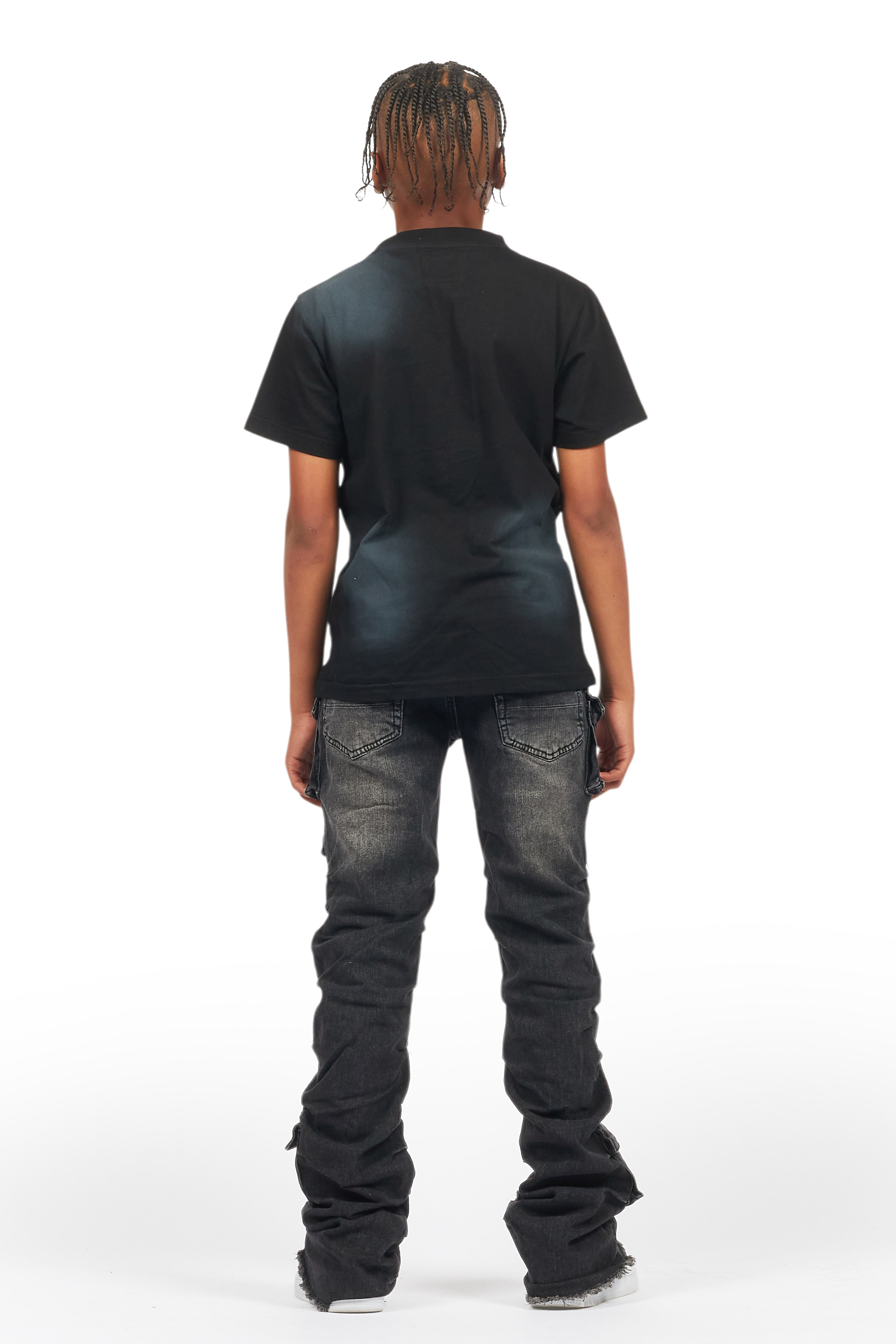 Boys Gentry Dark Grey Stacked Flare Jean