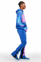 Beno Royal Blue Stacked Flare Hoodie Track Set
