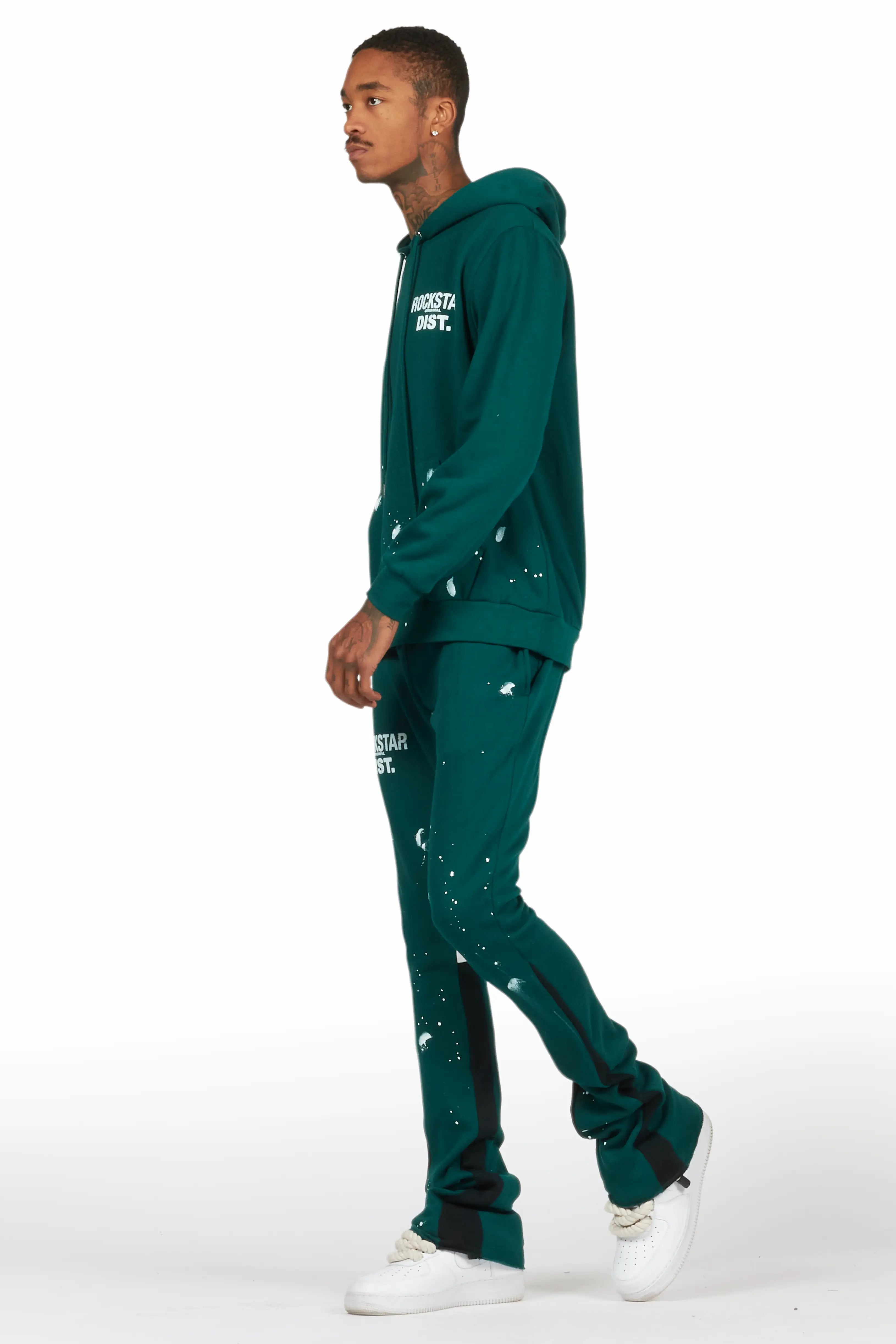 Raffer Dark Green Hoodie/Stacked Flare Pant Set