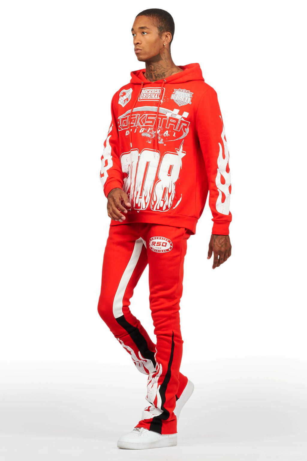 Amos Red/White Hoodie/Stacked Flare Track Set