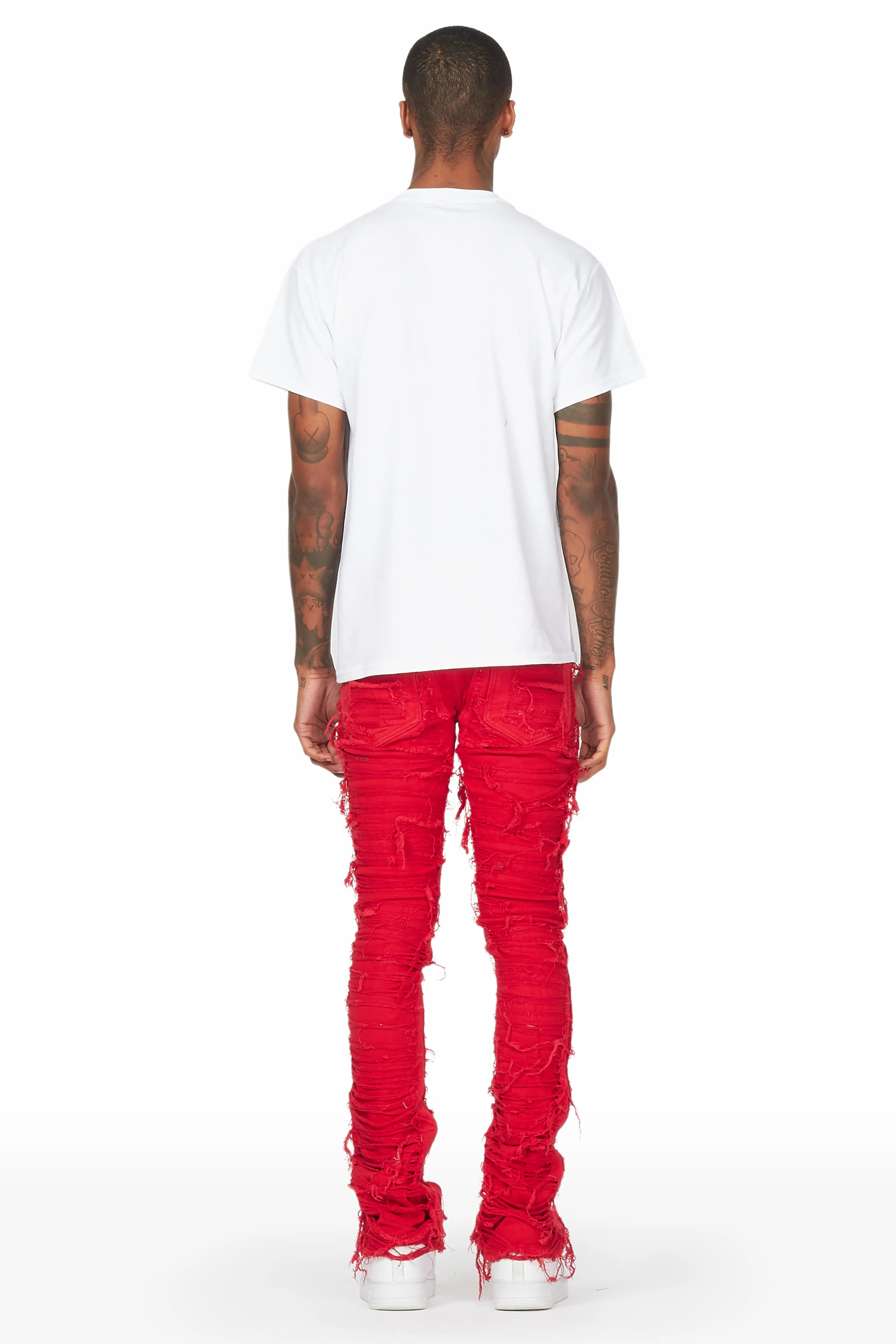 Conrad Red Stacked Flare Jean