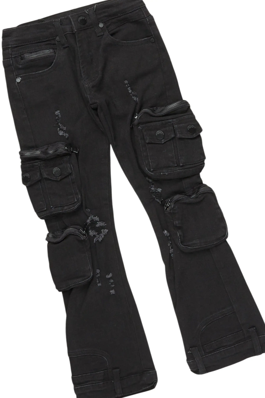 Girls Kammy Beige/Black Hoodie/Stacked Flare Jean Set