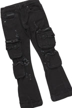 Girls Kammy Beige/Black Hoodie/Stacked Flare Jean Set