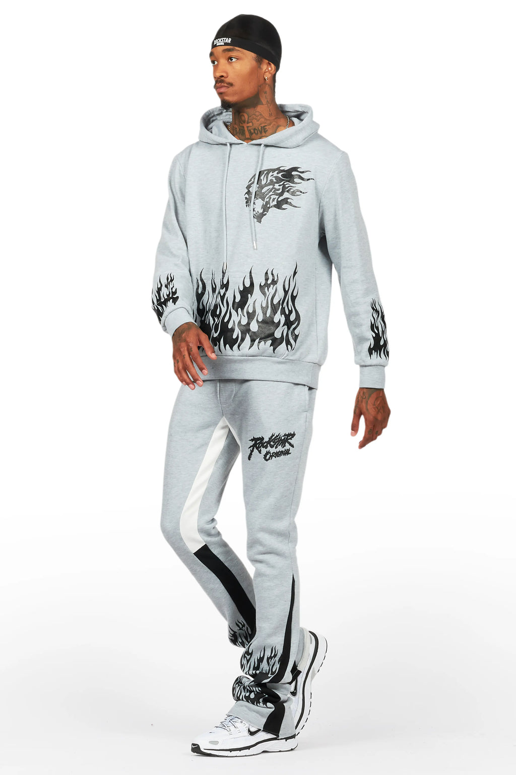 Bubble Grey/Black Stacked Flare Hoodie Track Set