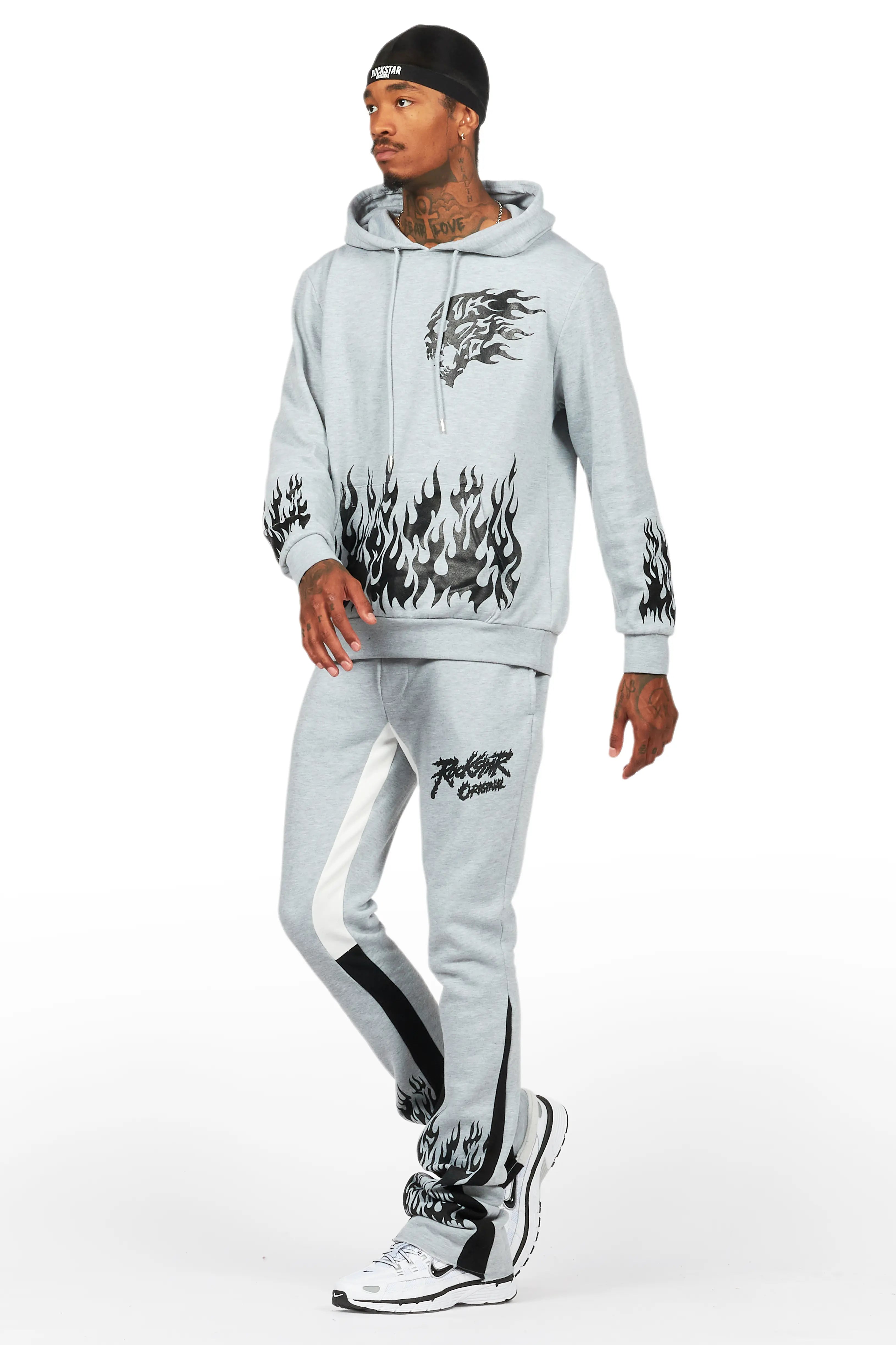 Bubble Grey/Black Stacked Flare Hoodie Track Set