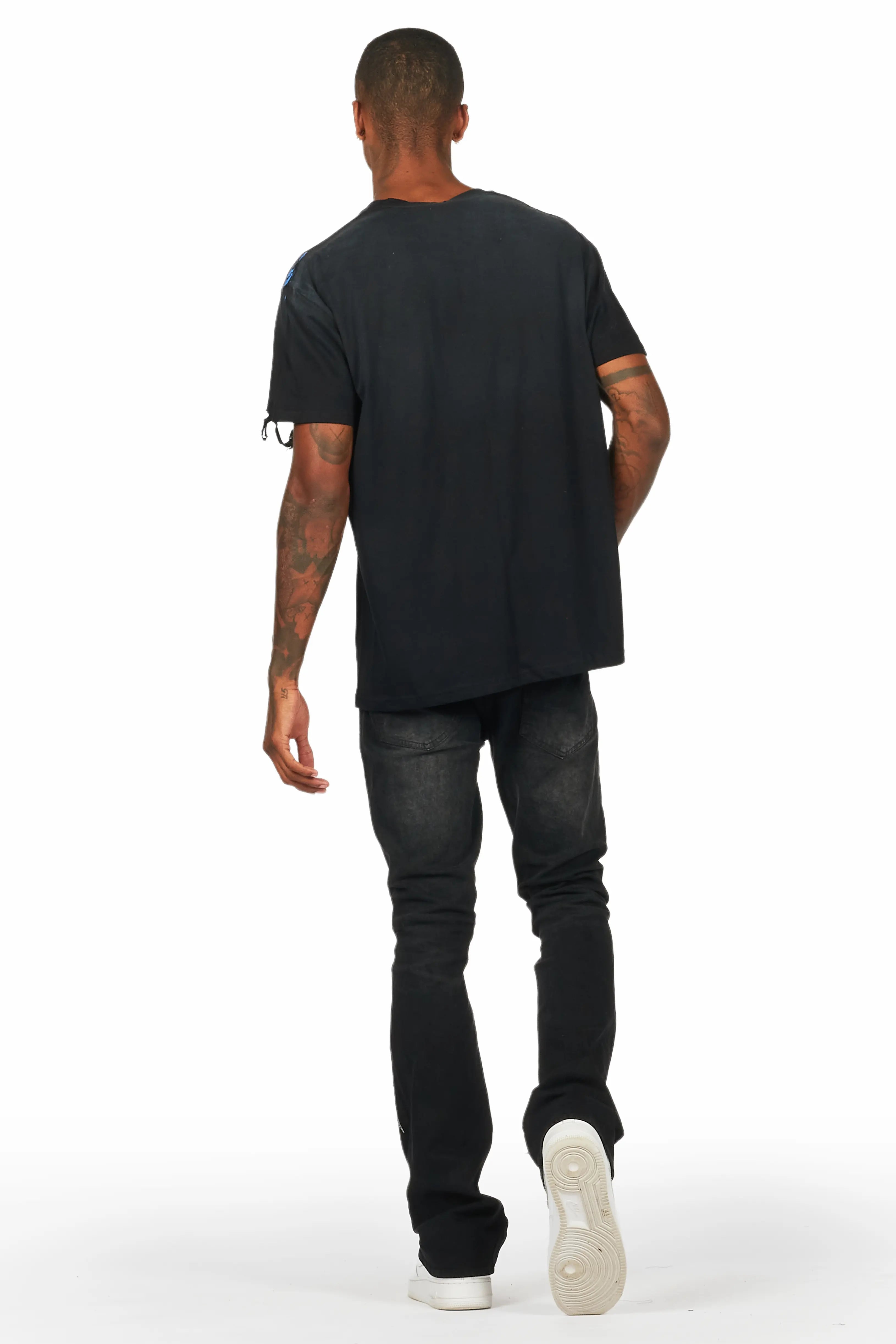 Ebbos Black Flame Patched Skinny Flare Jean