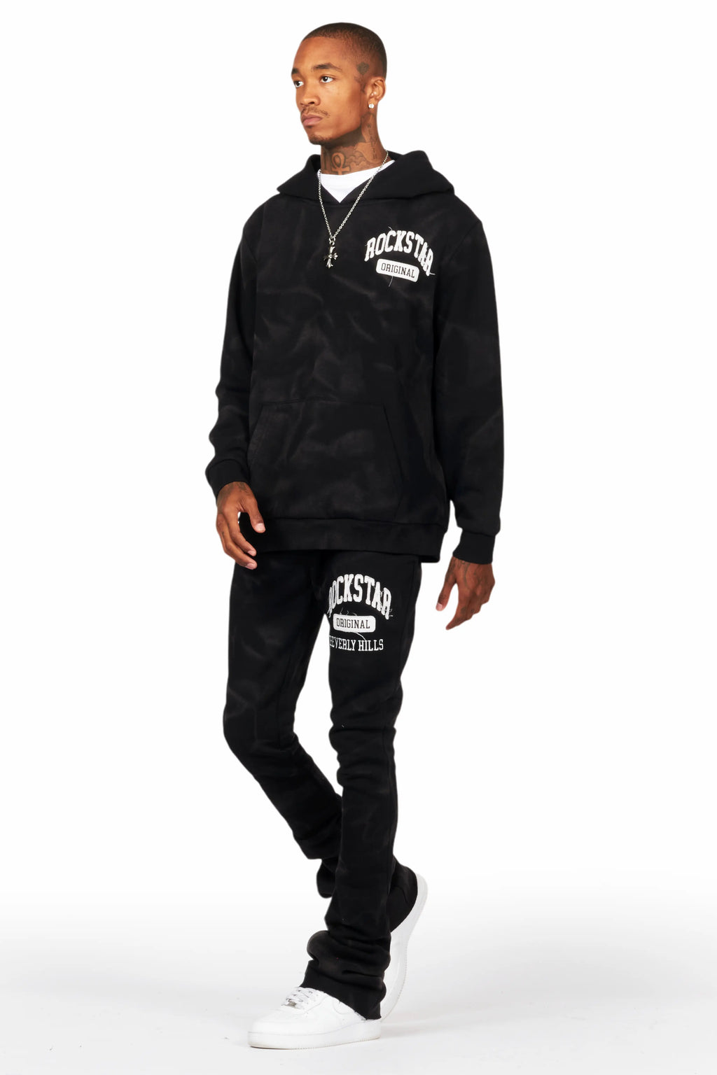 Member Black Hoodie Patchwork Stacked Flare Track Set
