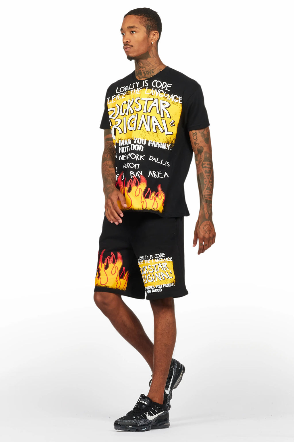 Beno Black Graphic T-Shirt Short Set