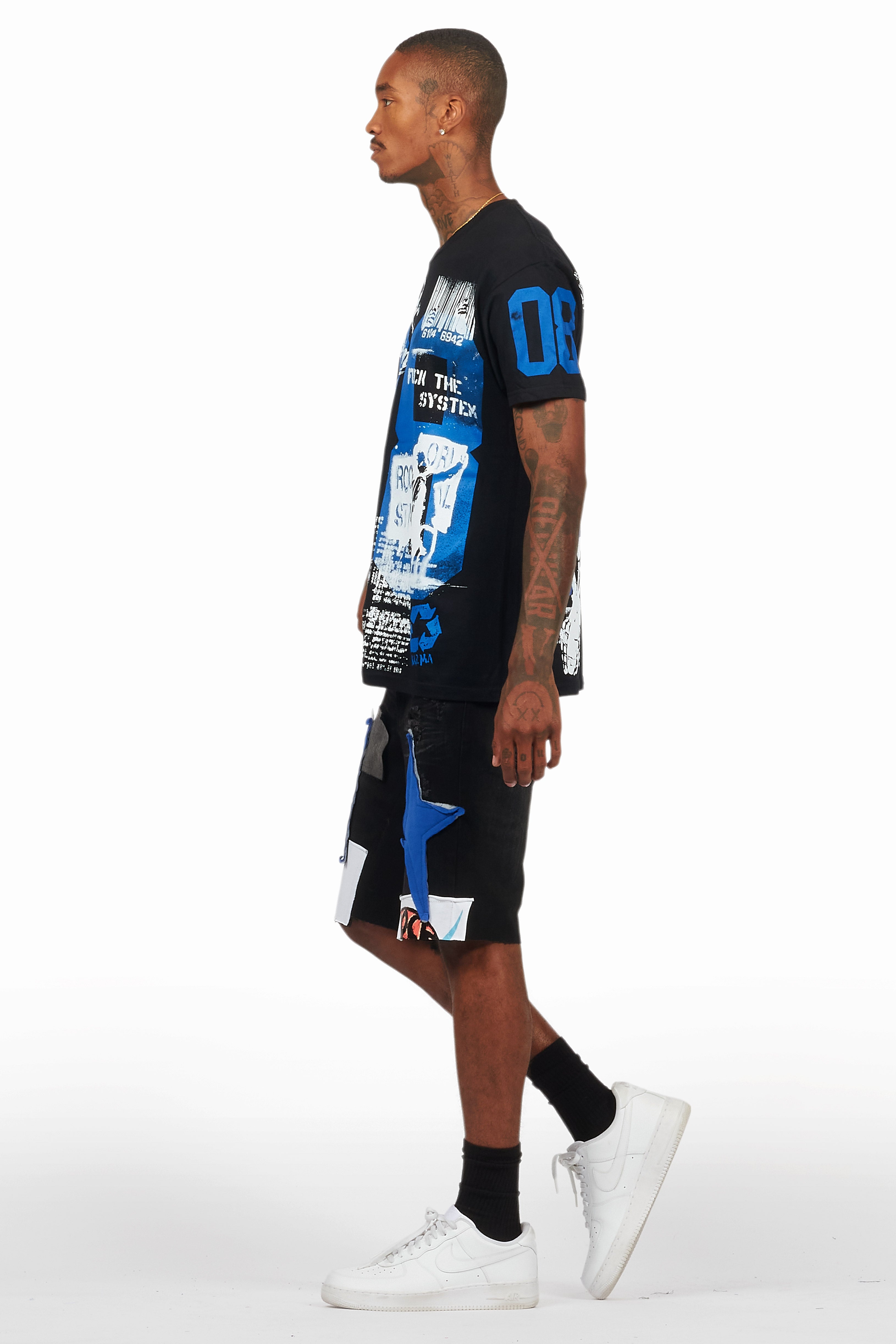 Grill Black/Blue T-Shirt/Denim Short Set
