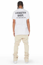 Leonel Beige Stacked Flare Track Pant