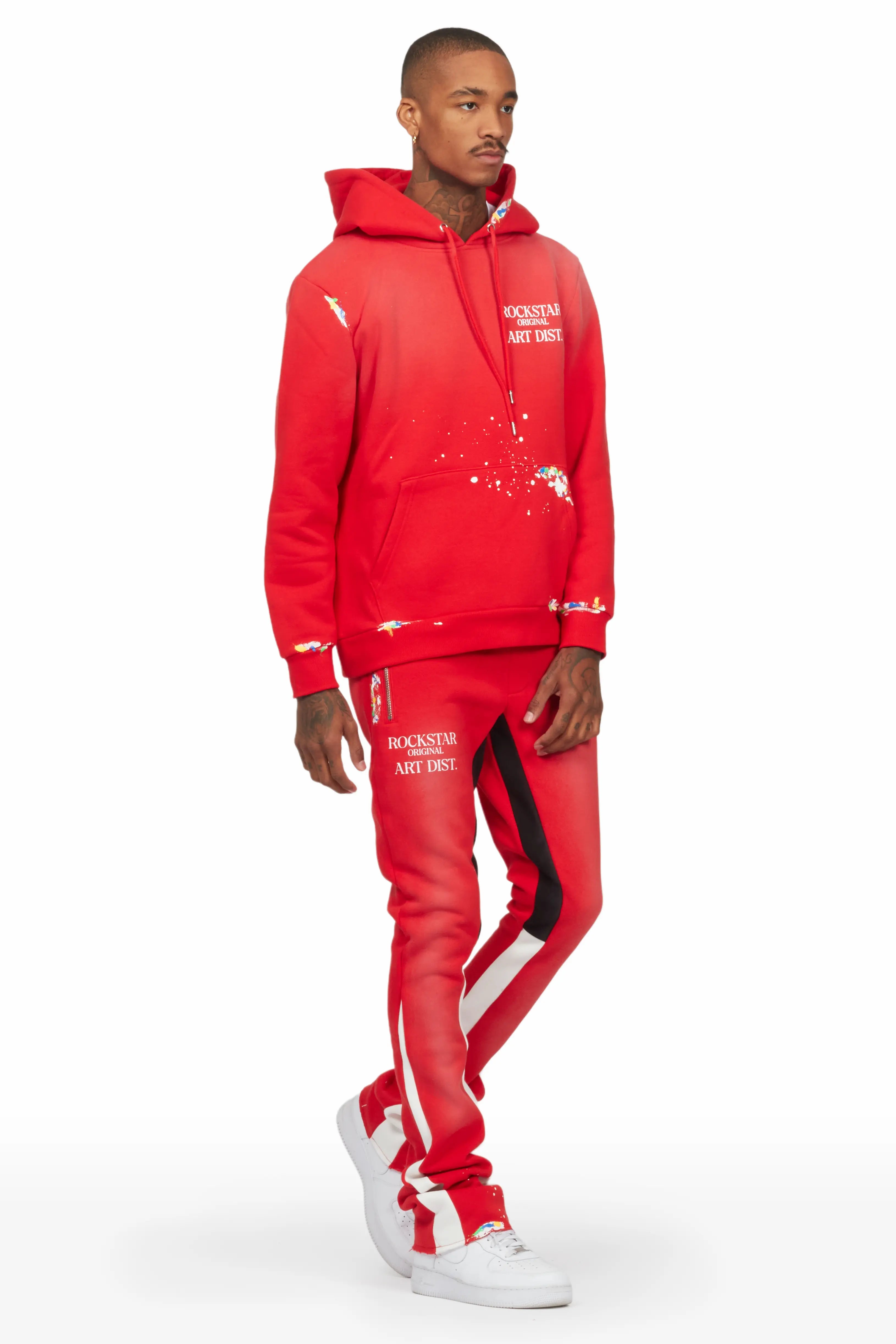 Rockstar Art Dist. Red Hoodie/Stacked Flare Set