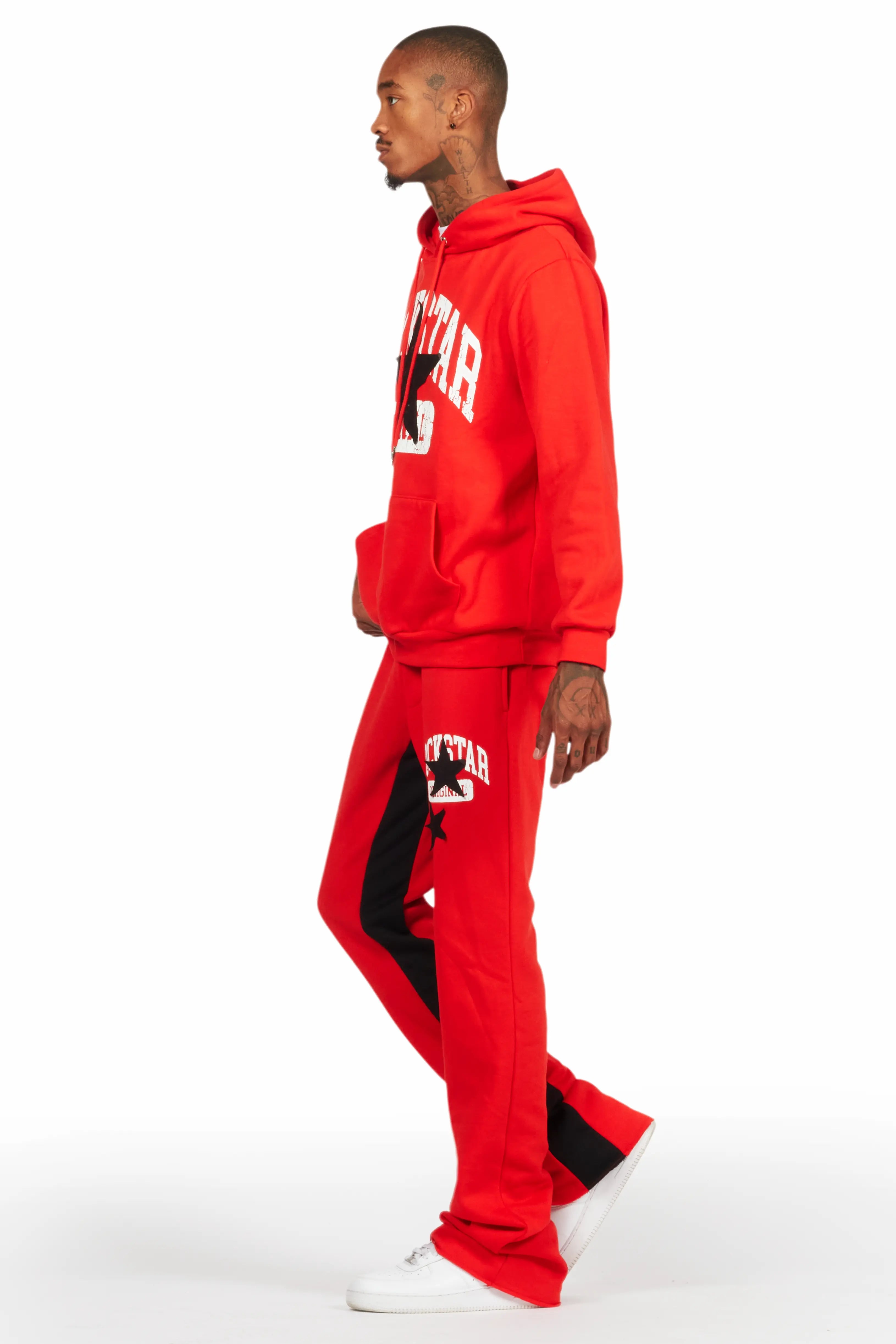 Mallor Red Baggy Stacked Hoodie Track Set