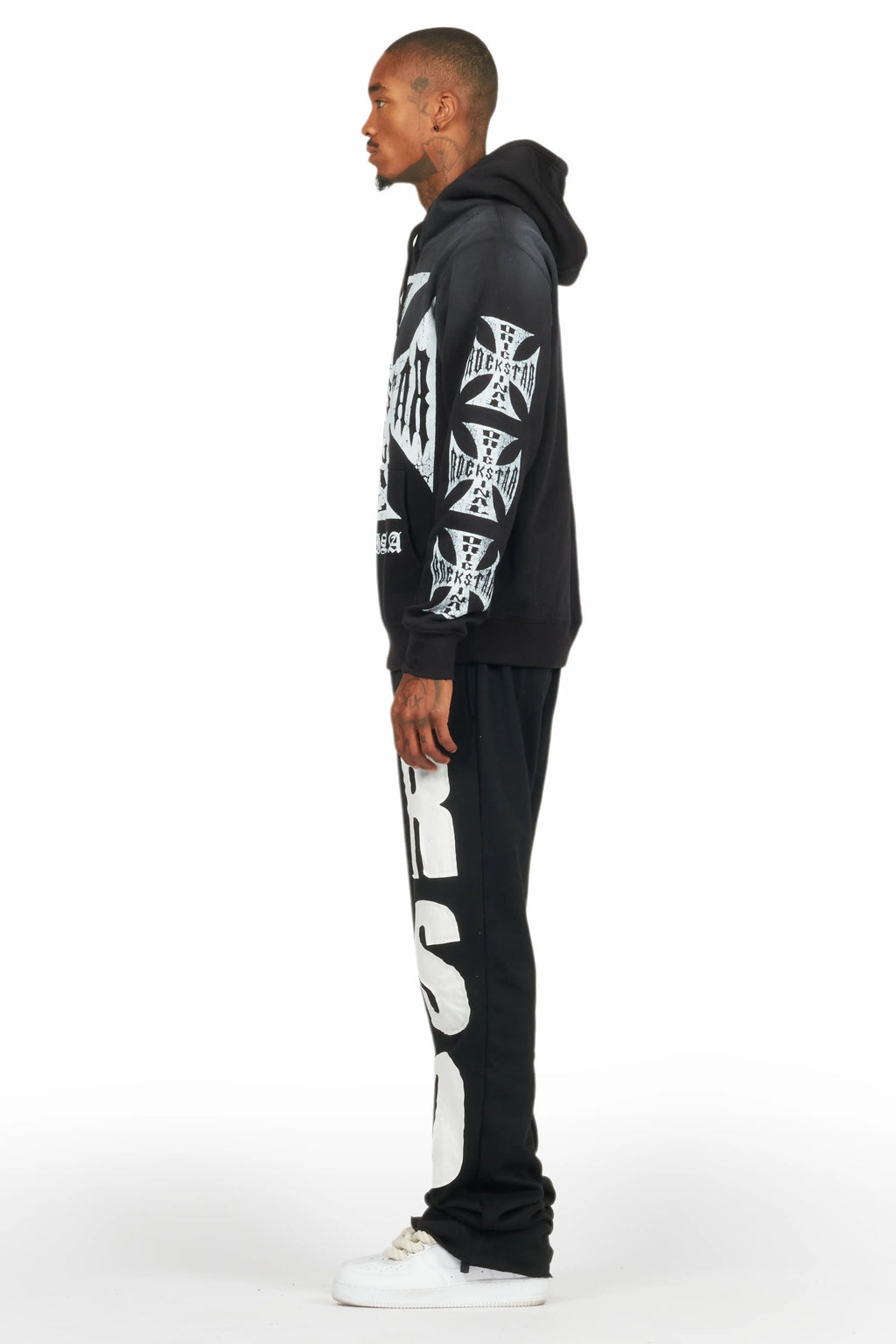 Uko Jet Black Stacked Baggy Track Pant