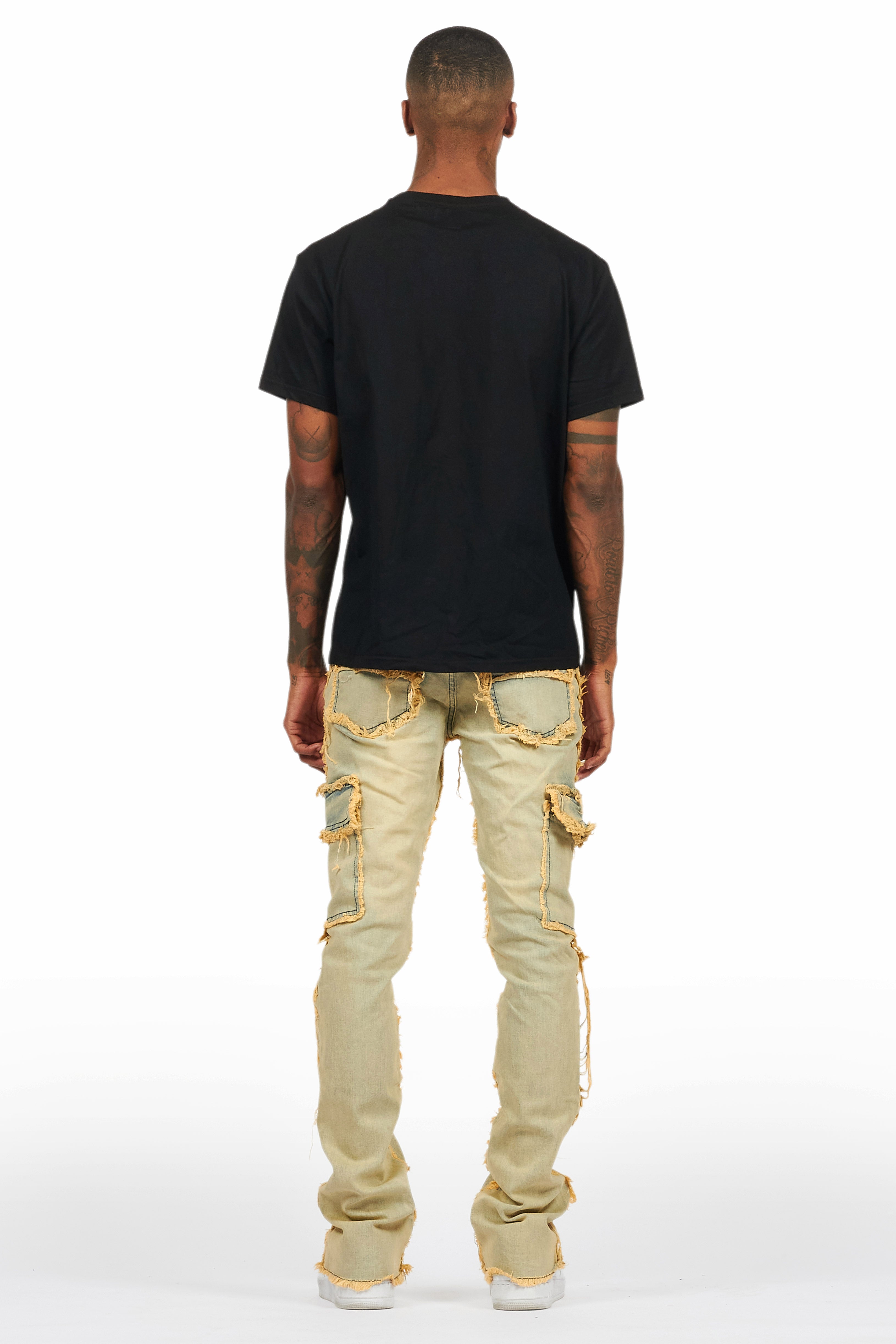 Revved Dirty Blue Stacked Flare Jean