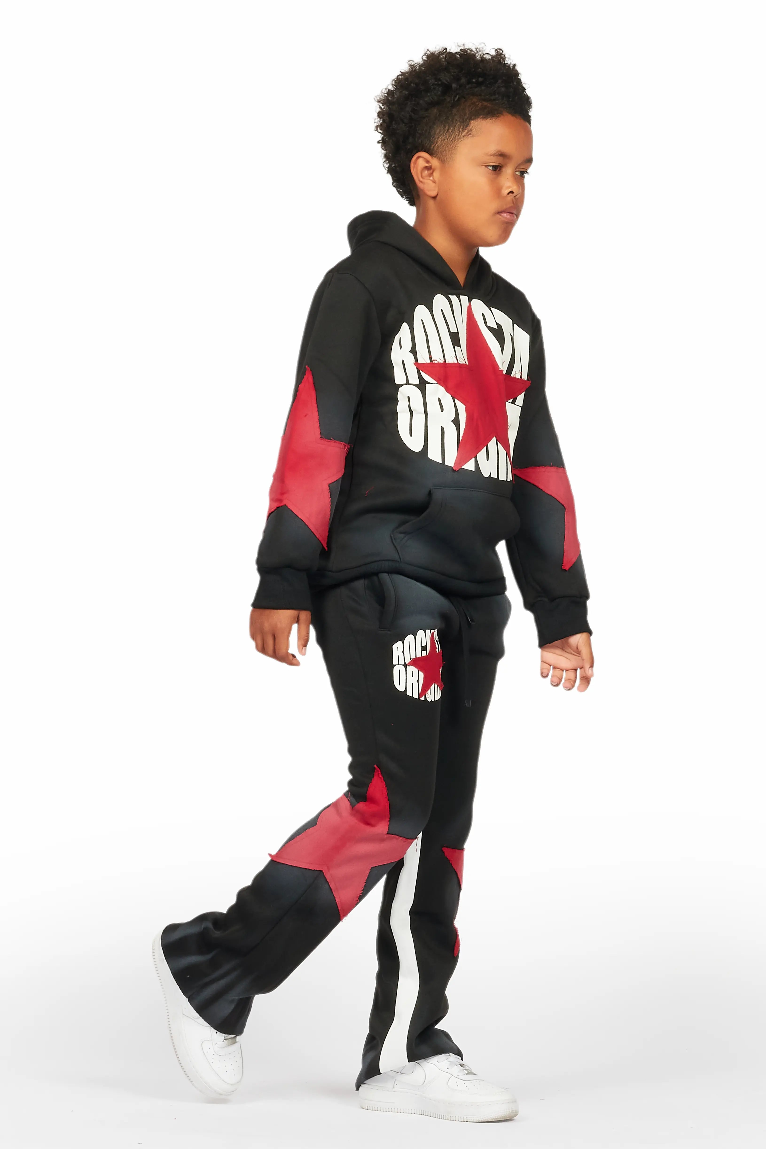 Boys Mallor Black/Red Stacked Hoodie Track Set