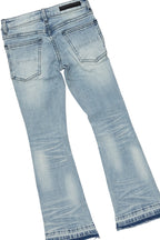 Girls Leira Blue/Vintage Beige Hoodie/Stacked Flare Jean Set