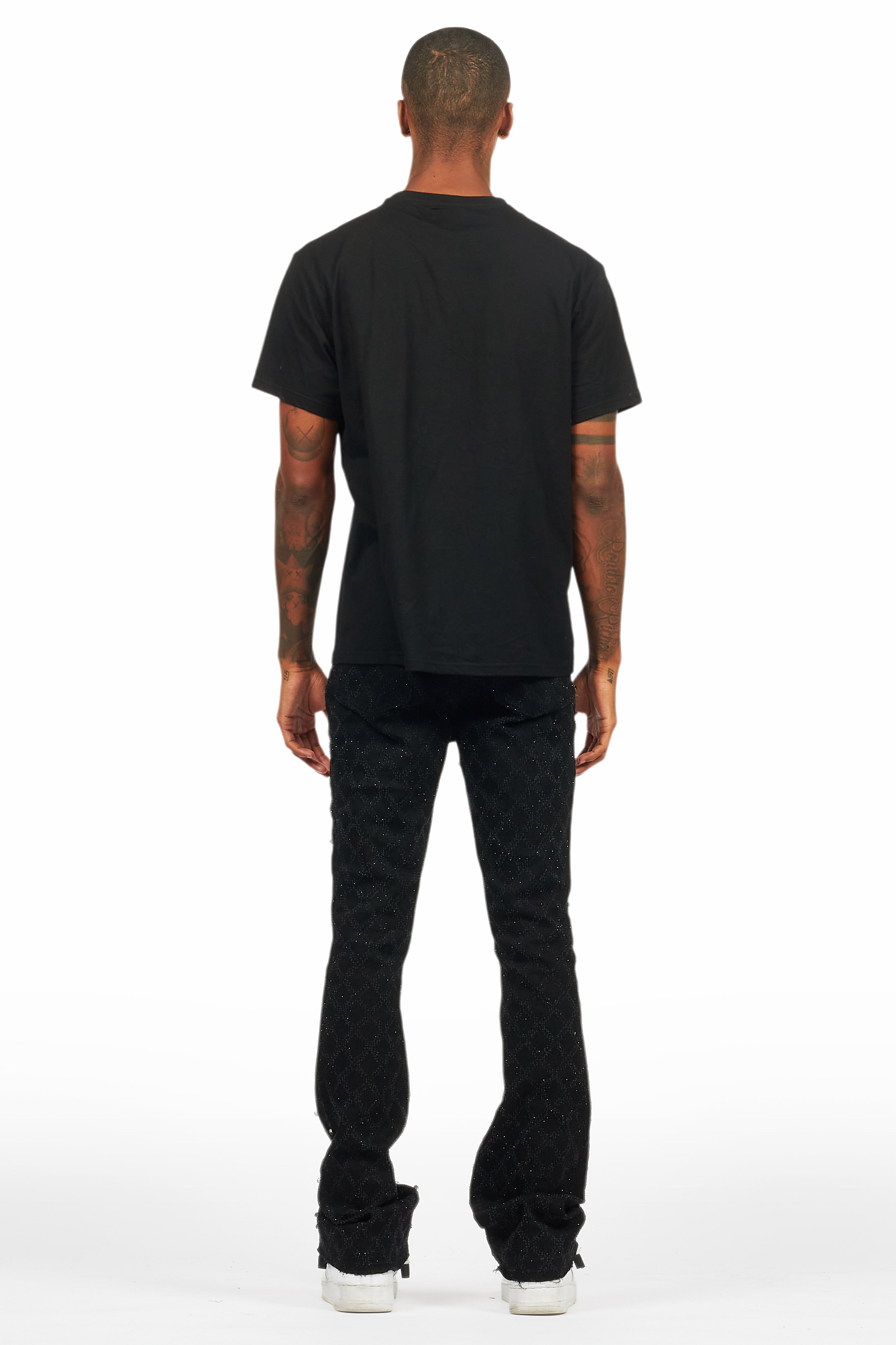 Glit Black Rhinestone Stacked Flare Jean