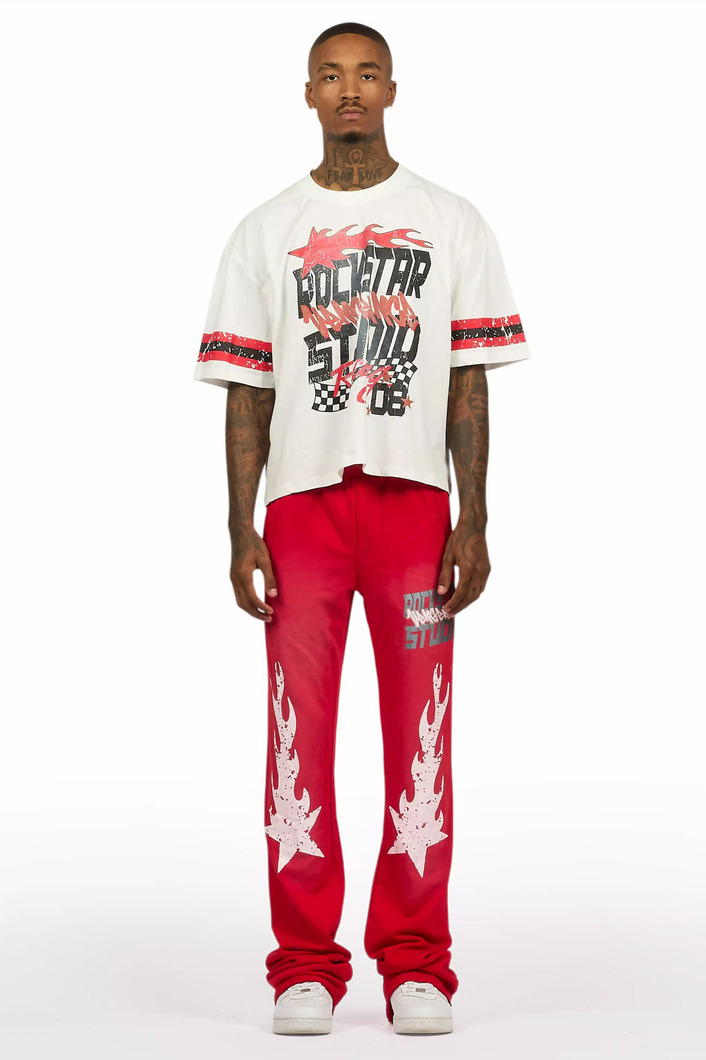 Garo Red T-Shirt/Baggy Stacked Track Set