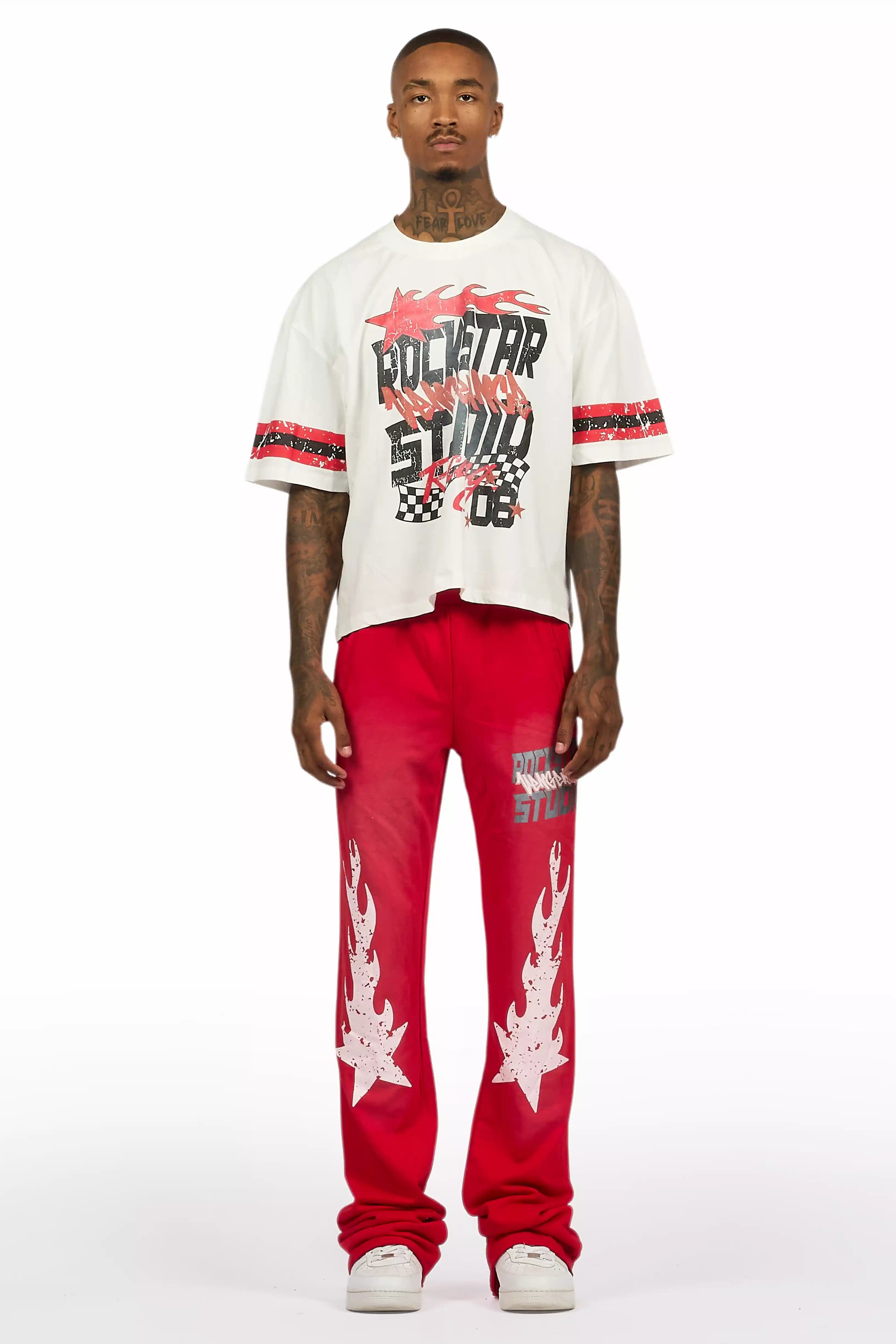 Garo Red T-Shirt/Baggy Stacked Track Set