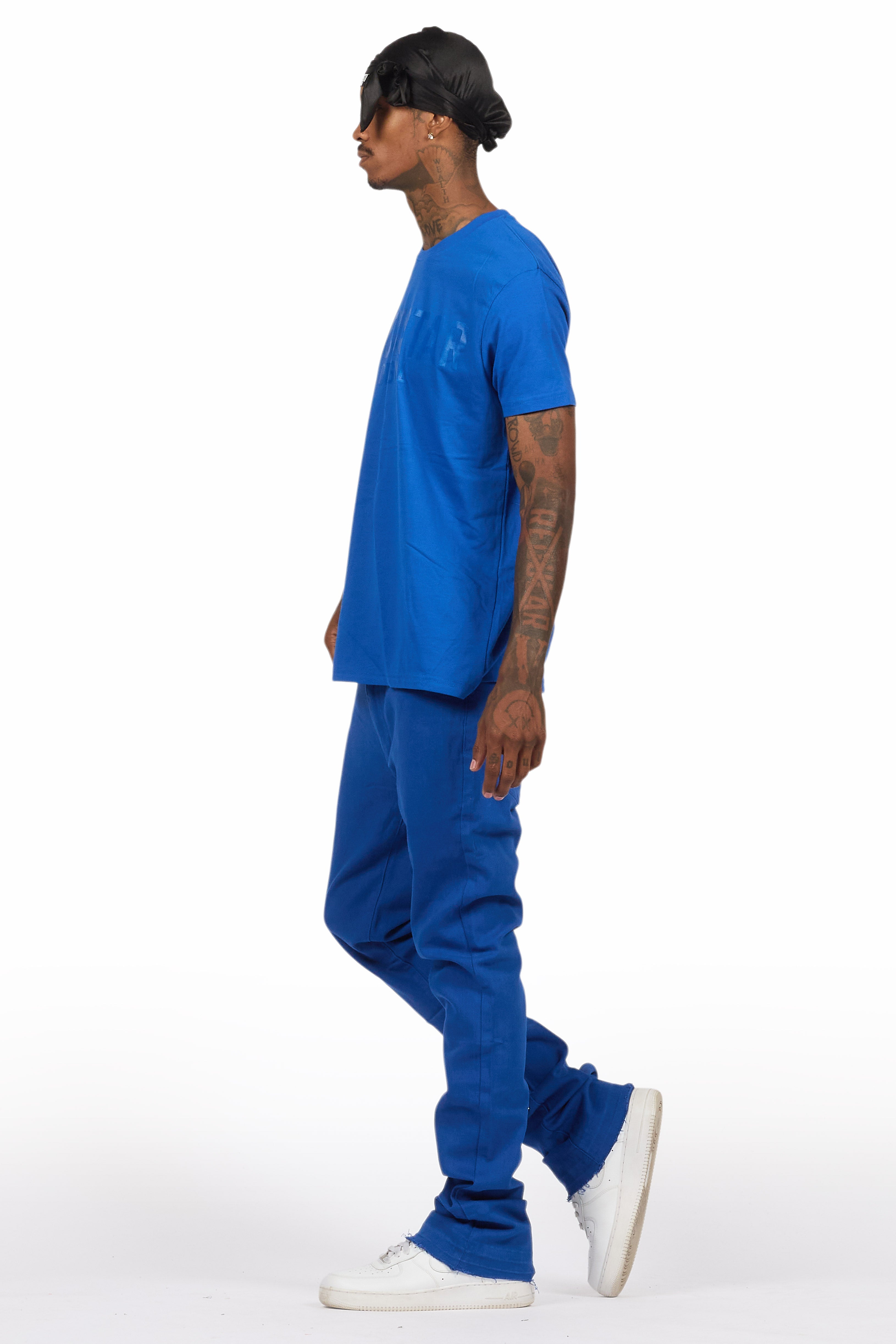 Sana Royal Blue T-Shirt/Dag Stacked Flare Jean Set