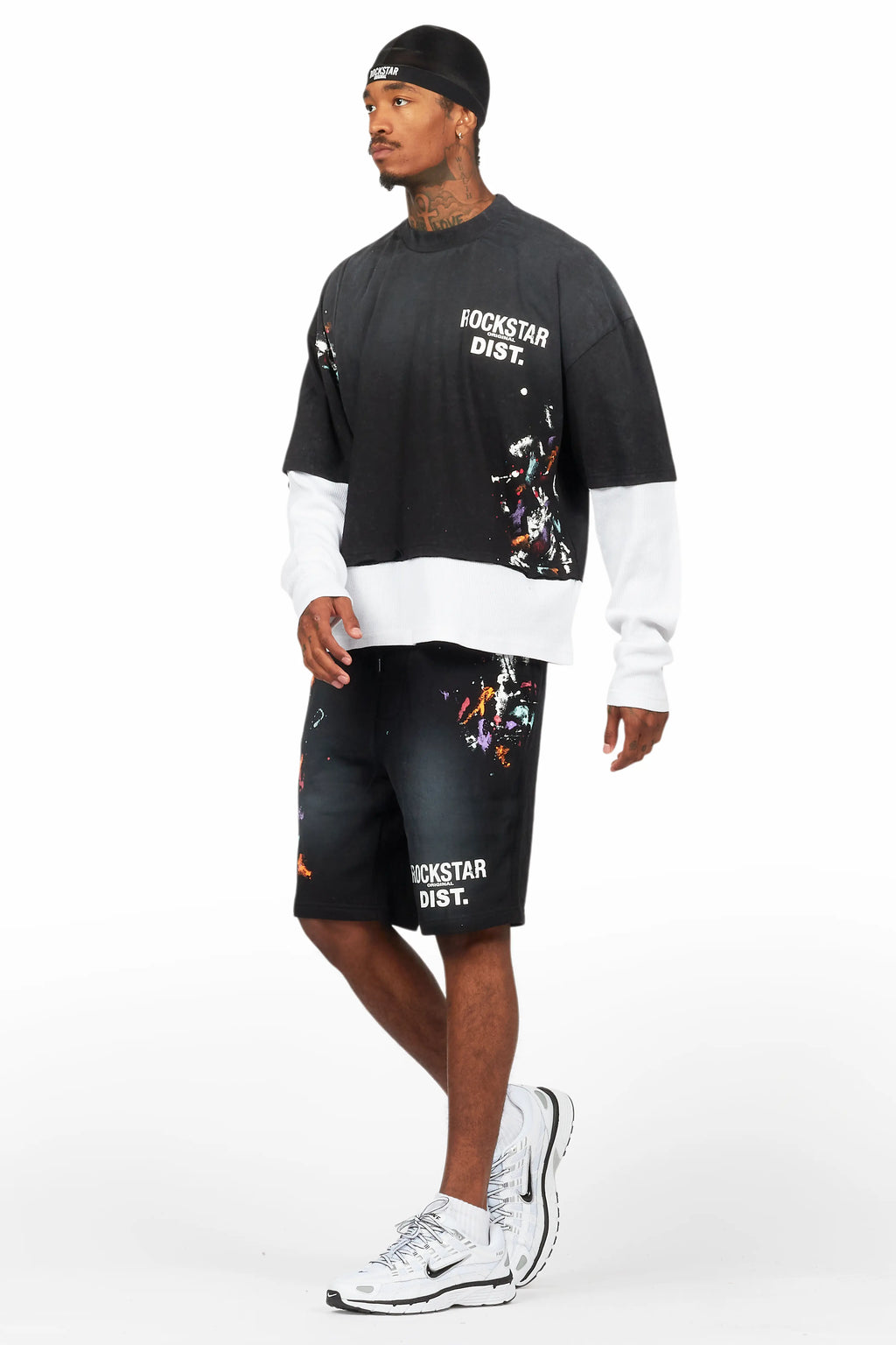 Darien Black Double Layer T-Shirt Short Set