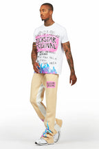 Beno White/Beige T-Shirt/Baggy Stacked Pant Set