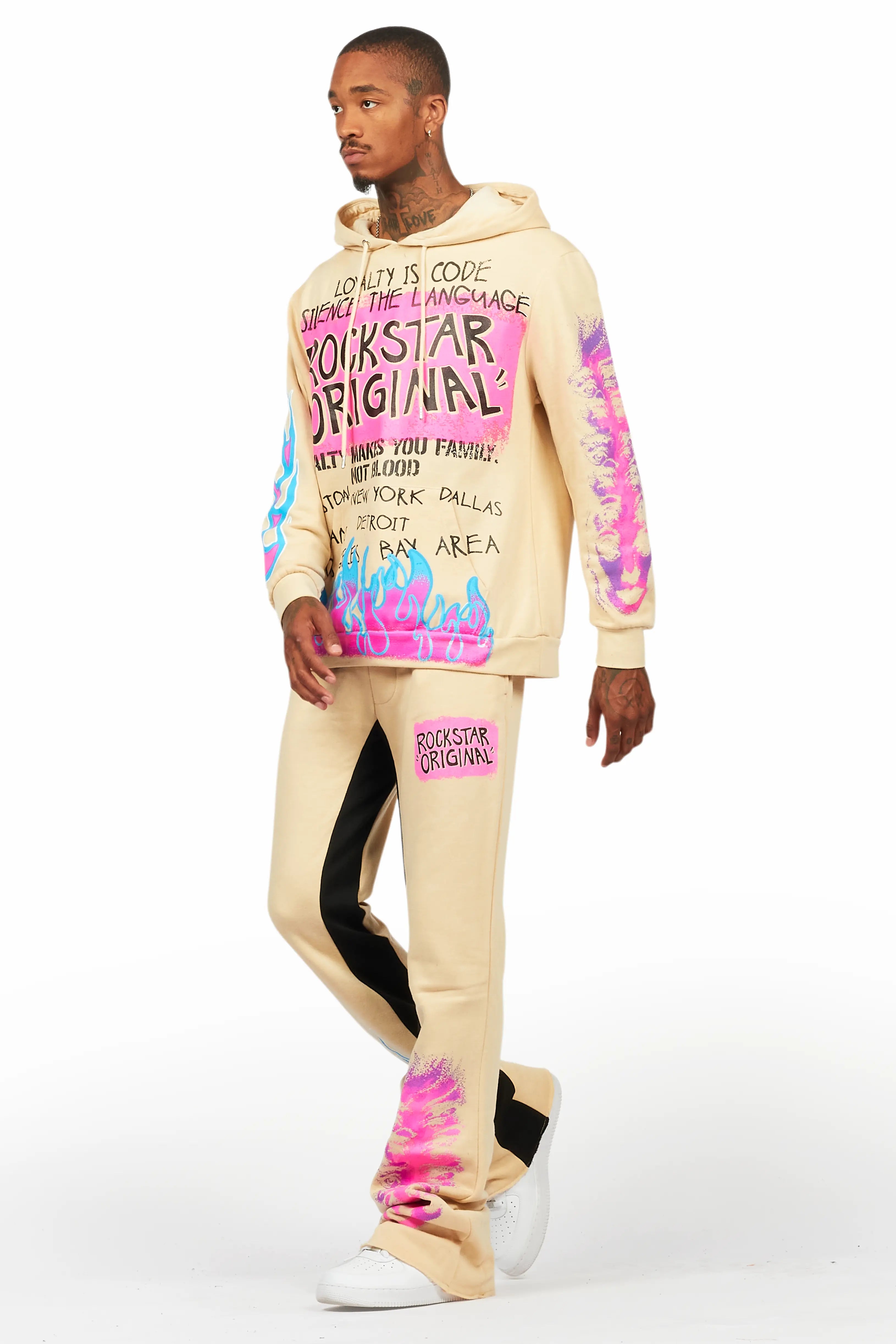 Beno Beige Hoodie/Baggy Track Pant Set