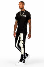 Acotas Black/Beige Patchwork Super Stacked Flare Pants