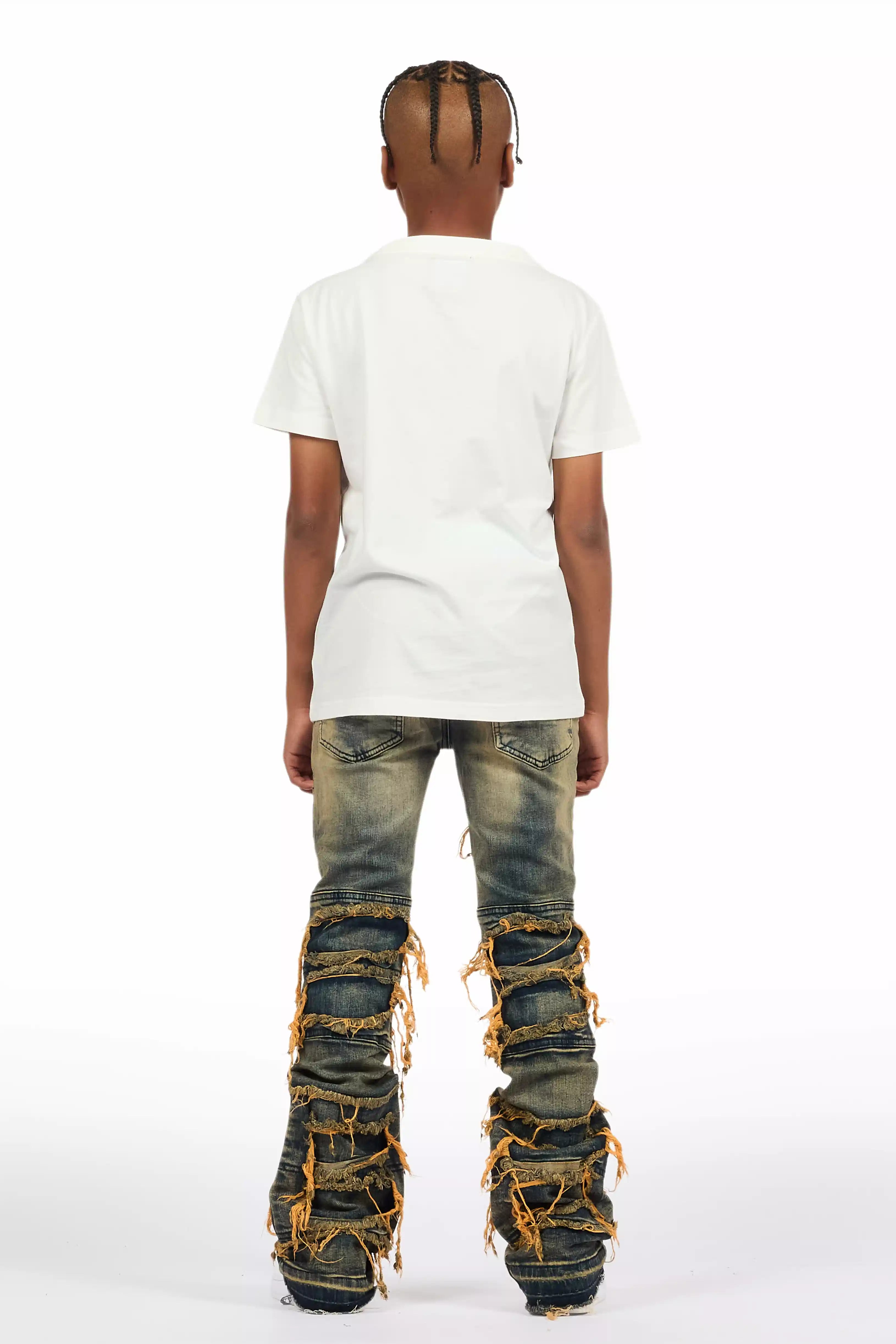 Boys Vasco Tint Dark Wash Blue Stacked Flare Jean