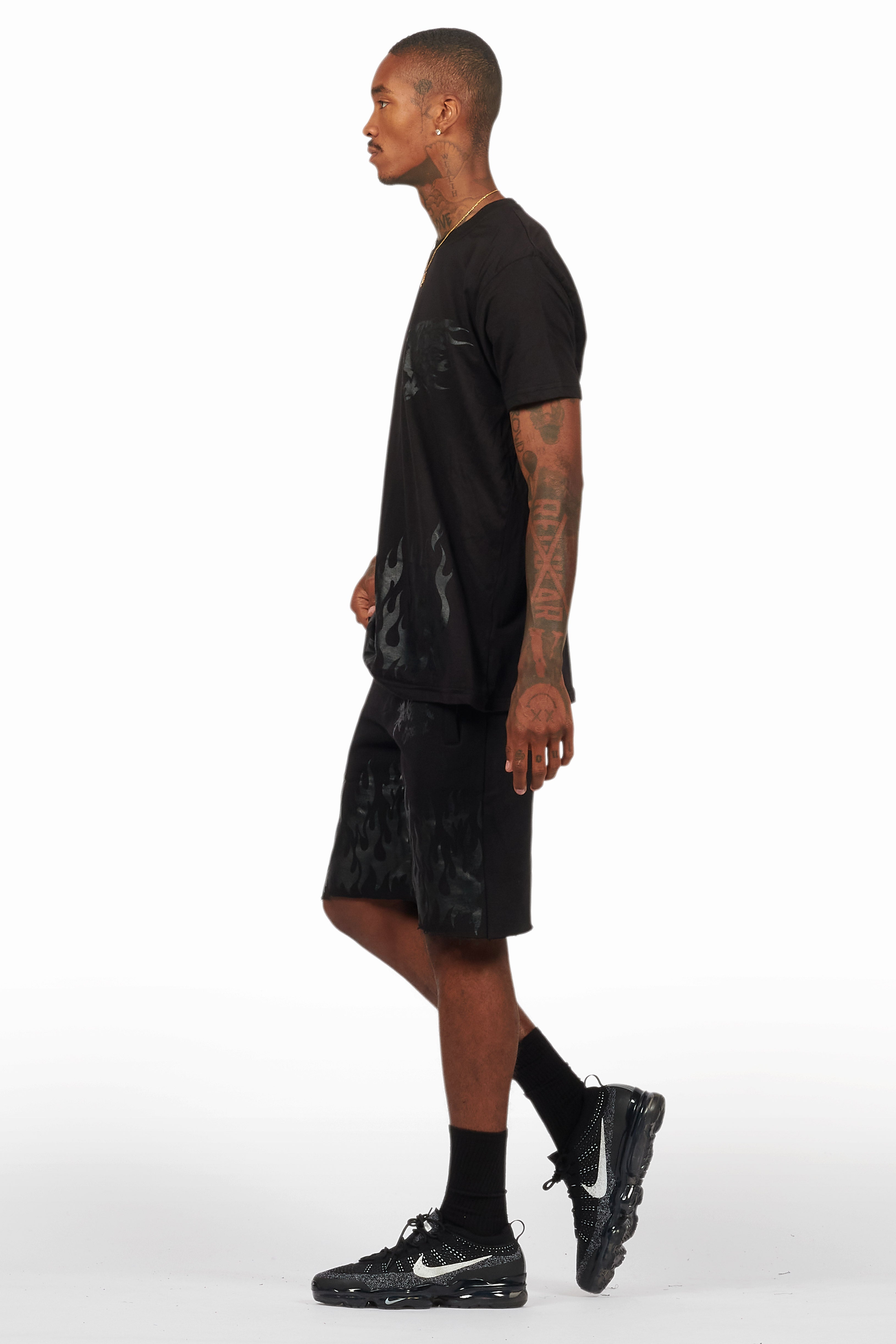 Bubble Black T-Shirt/Raw Edge Short Set