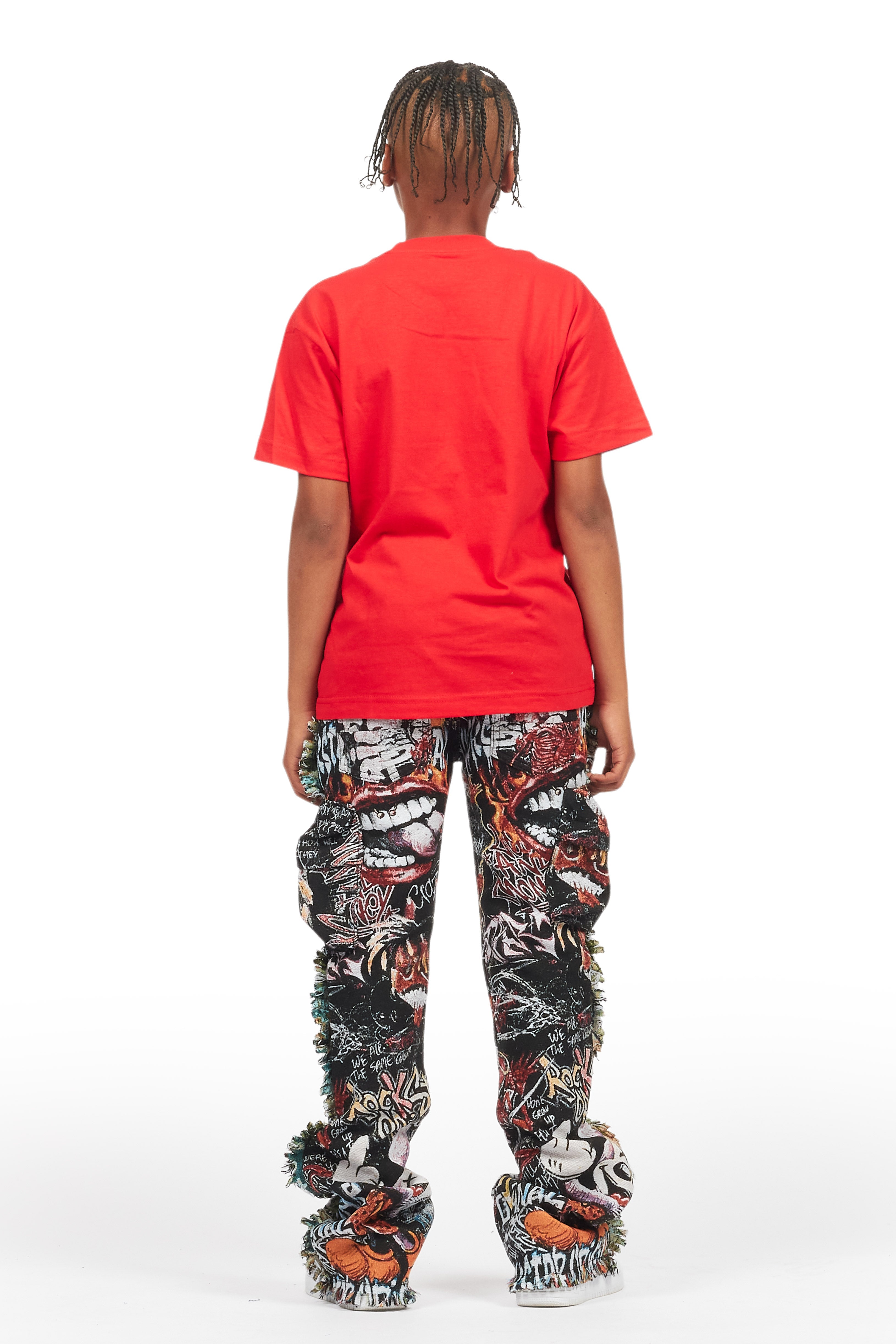 Boys Jari Multi Stacked Tapestry Flare Jean