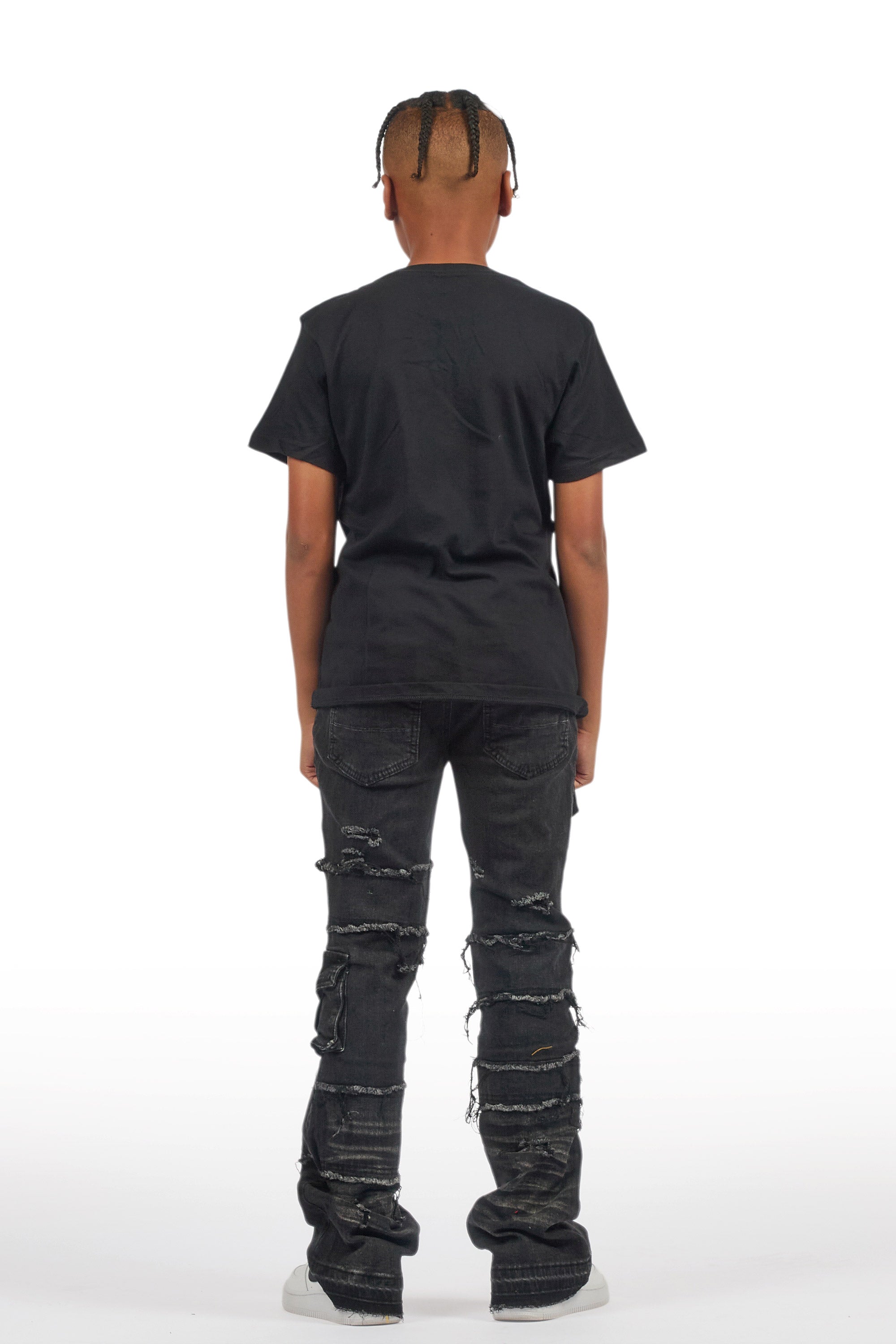 Boys Folant Black Slim Stacked Flare Jean