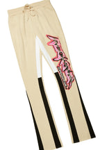 Obern Beige/Black Graphic Hoodie/Stacked Flare Pant Track Set