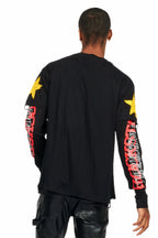 Santie Black Double Layer Long Sleeve Graphic T-Shirt
