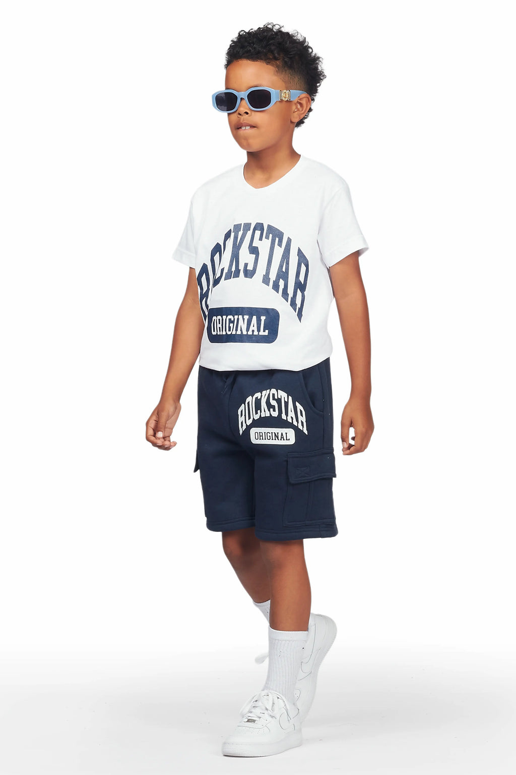 Boys Nikko White/Navy T-Shirt Short Set