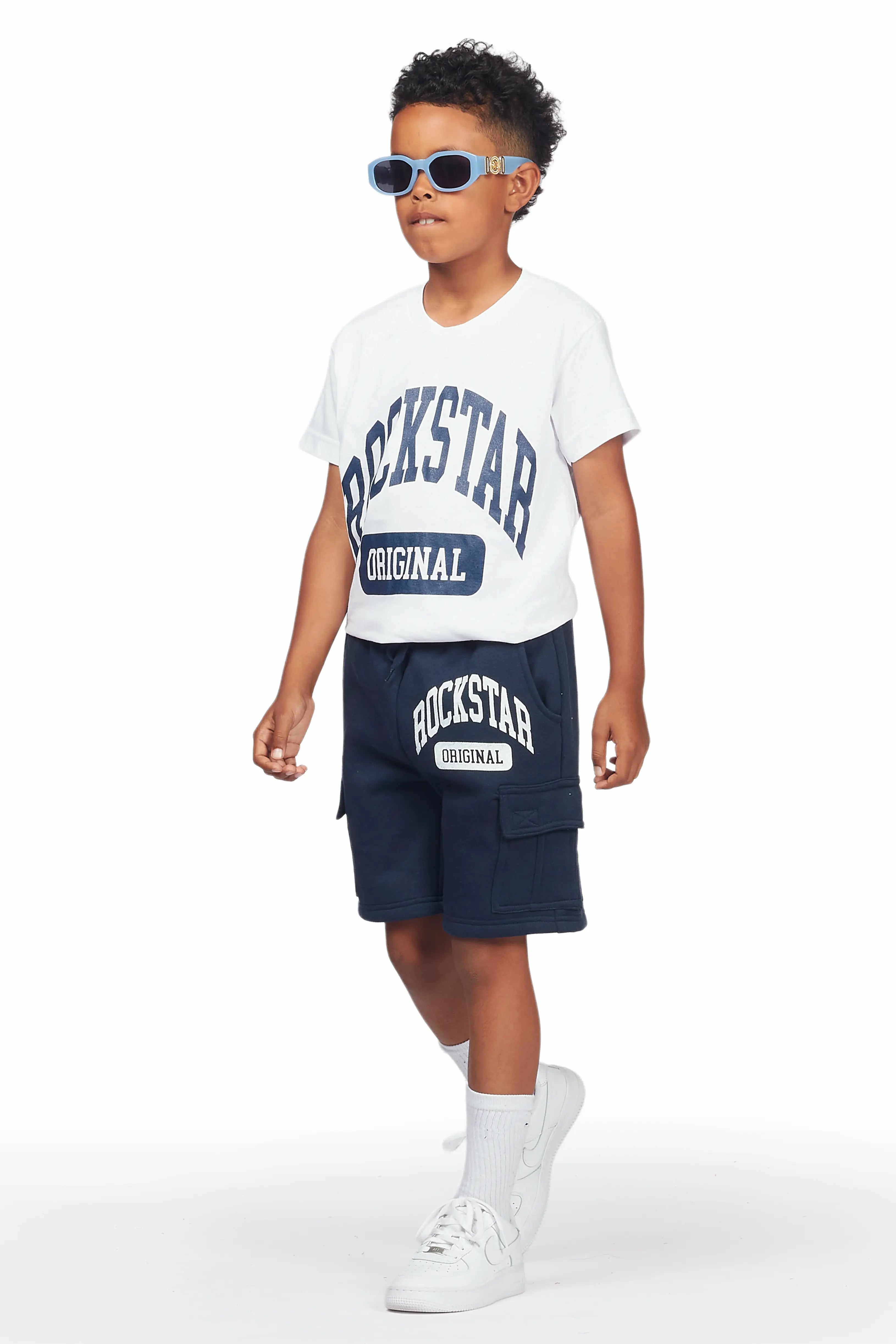 Boys Nikko White/Navy T-Shirt Short Set