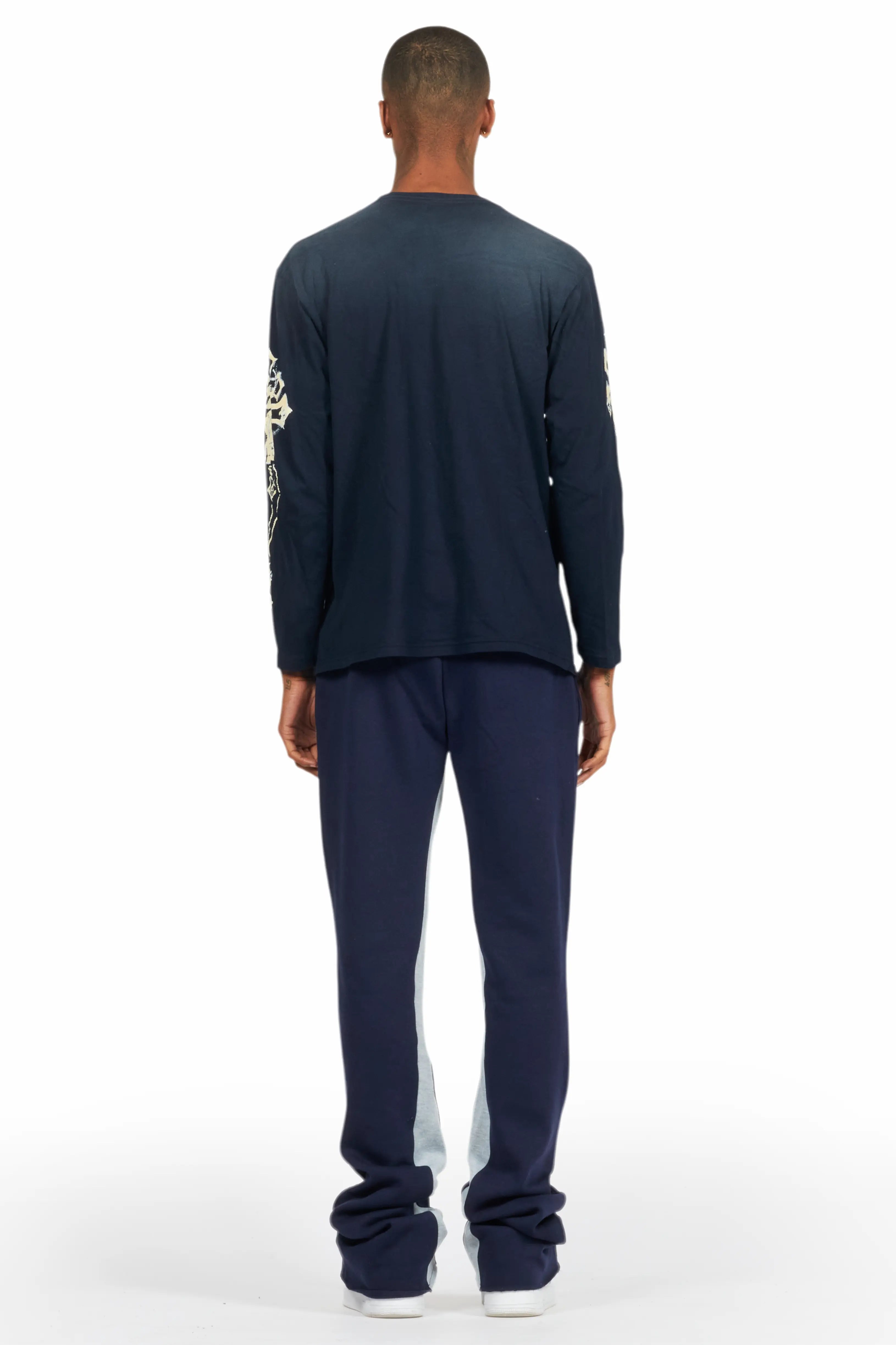 Uko Navy Stacked Baggy Track Pant