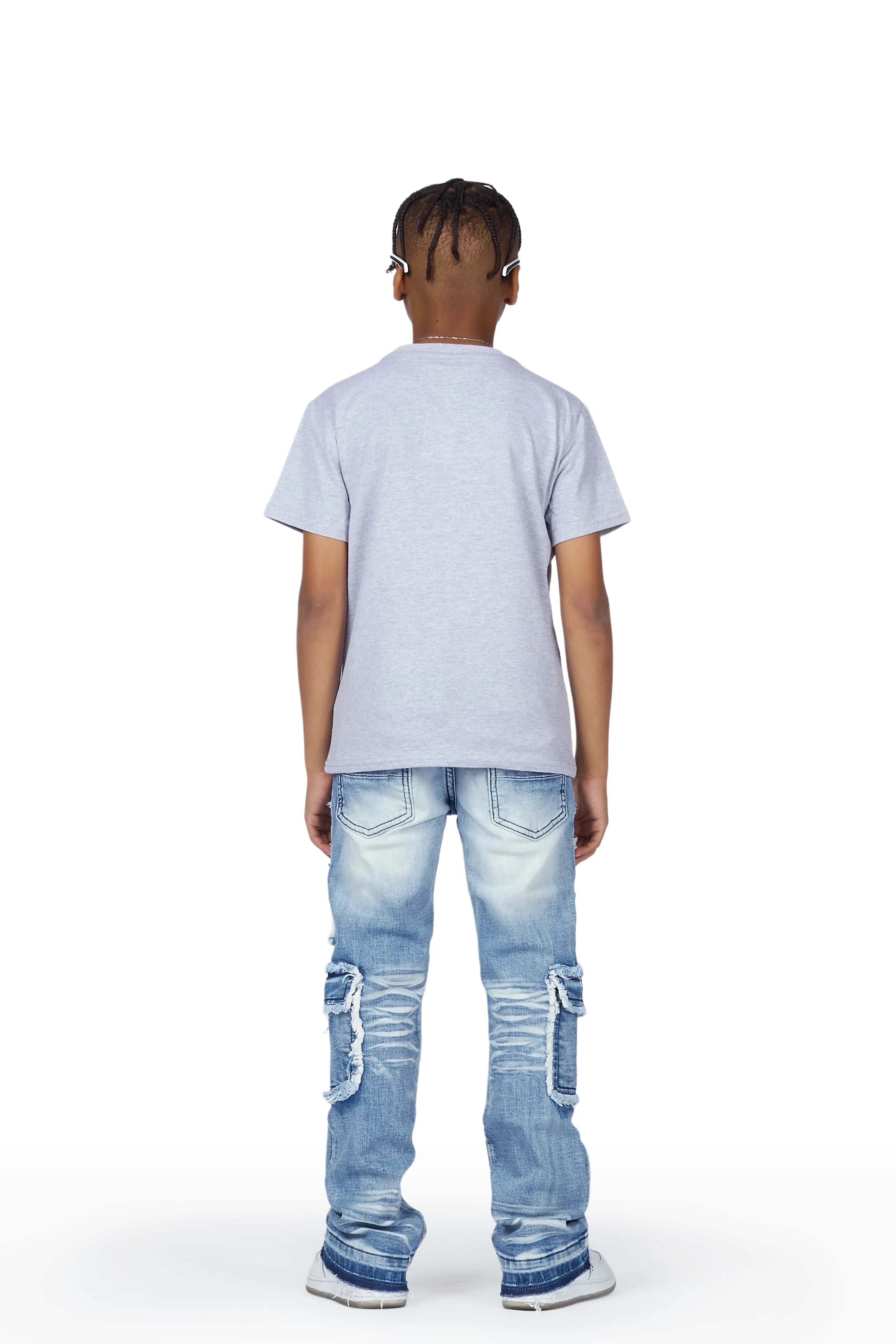 Boys Tyrell Blue Stacked Flare Cargo Jean