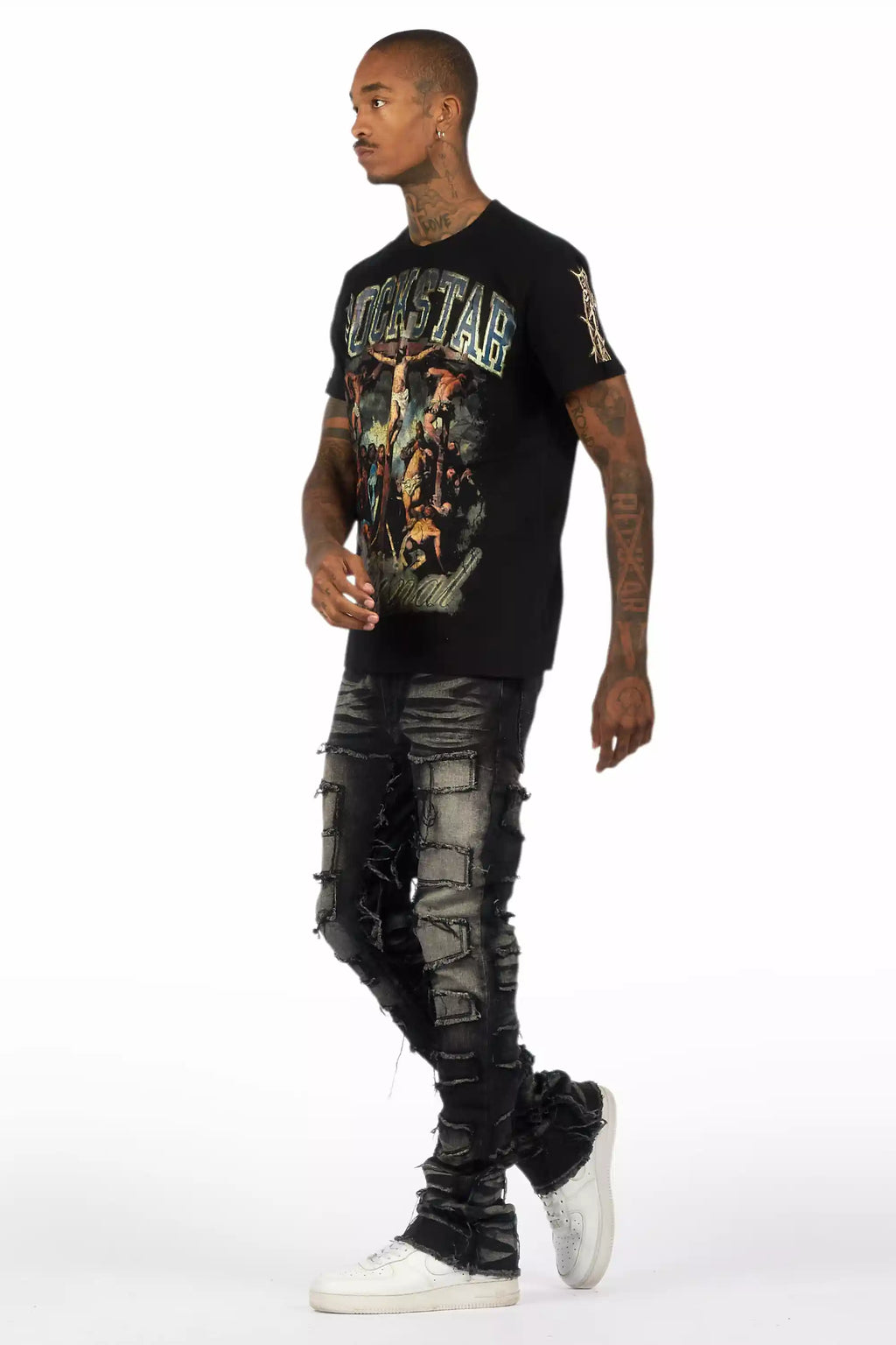 Waller Dark Grey Graphic T-Shirt/Stacked Flare Jean Bundle