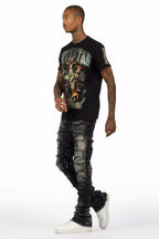 Waller Dark Grey Graphic T-Shirt/Stacked Flare Jean Bundle