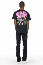 Fateh Jet Black Stacked Flare Jean