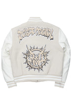 lonnesha Beige Oversized Varsity Jacket