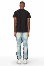 Cosmo Blue Patchwork Biker Jean